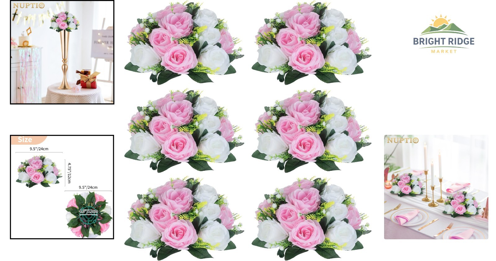 6 Pcs Pink and White Artificial Flower Balls for Wedding Table Centerpieces