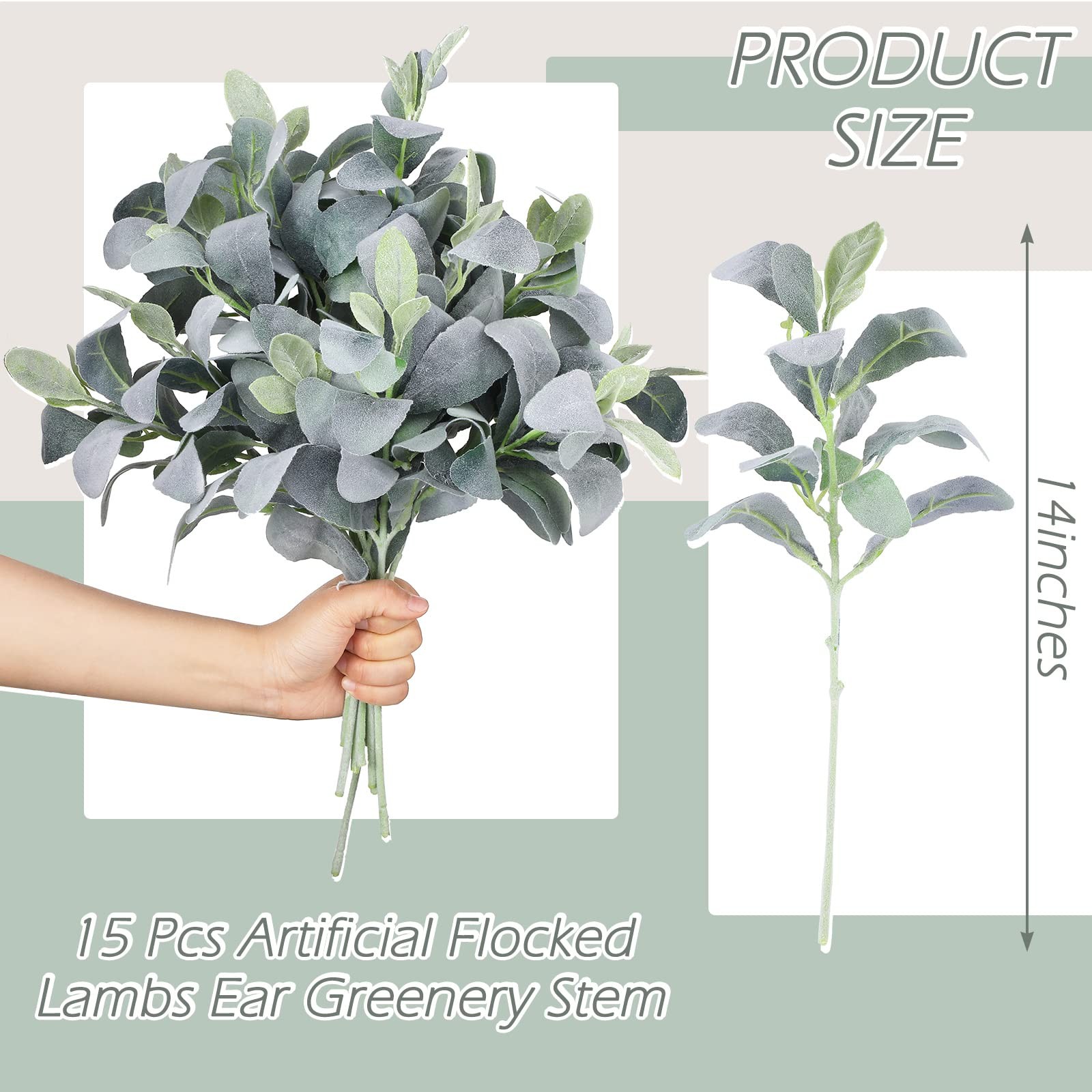 15 Pcs Artificial Lambs Ear Greenery Stems Faux Branches for Weddings Bouquet…