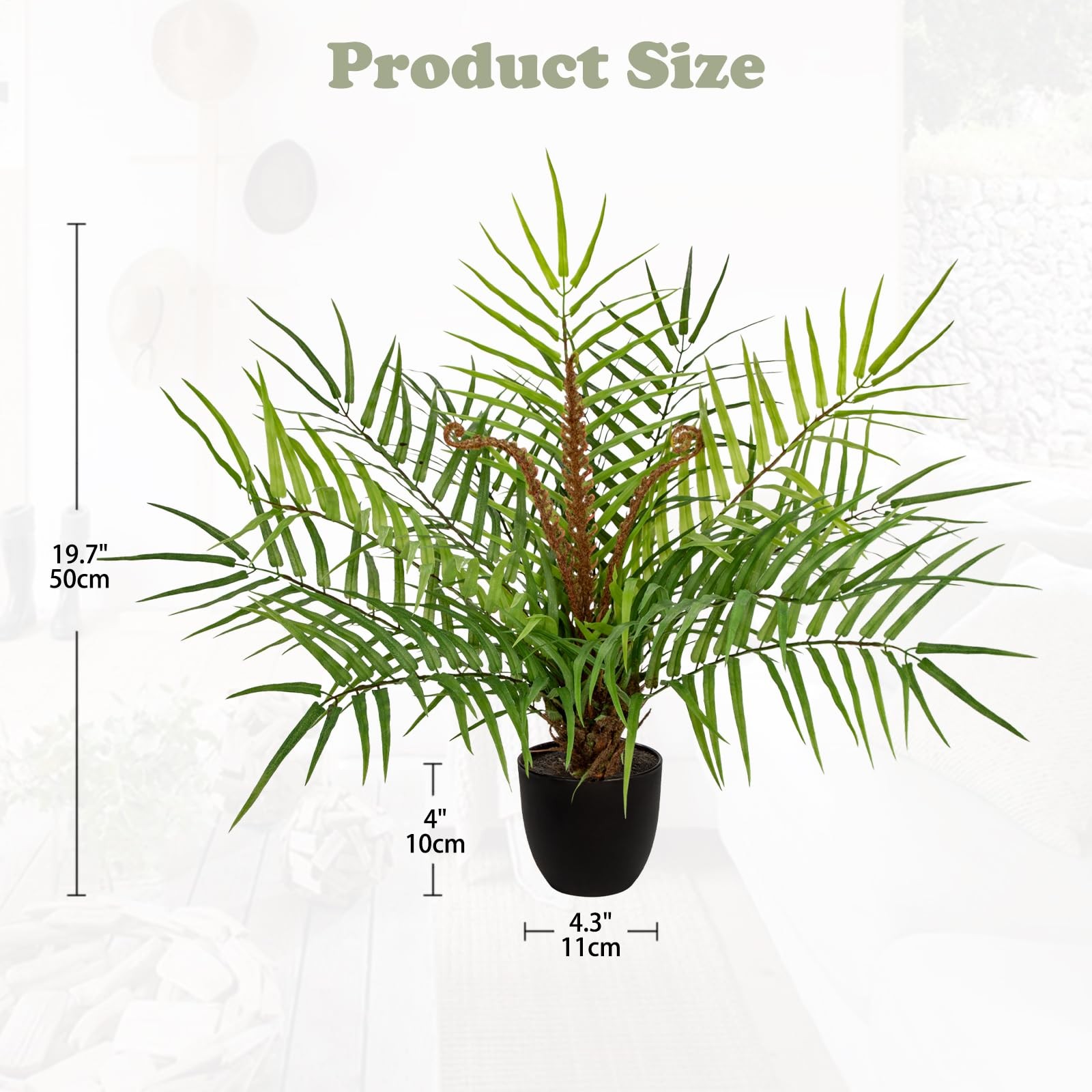 15 Inch Artificial Palm Plant Faux Tropical Tree Realistic Matte Black Pot