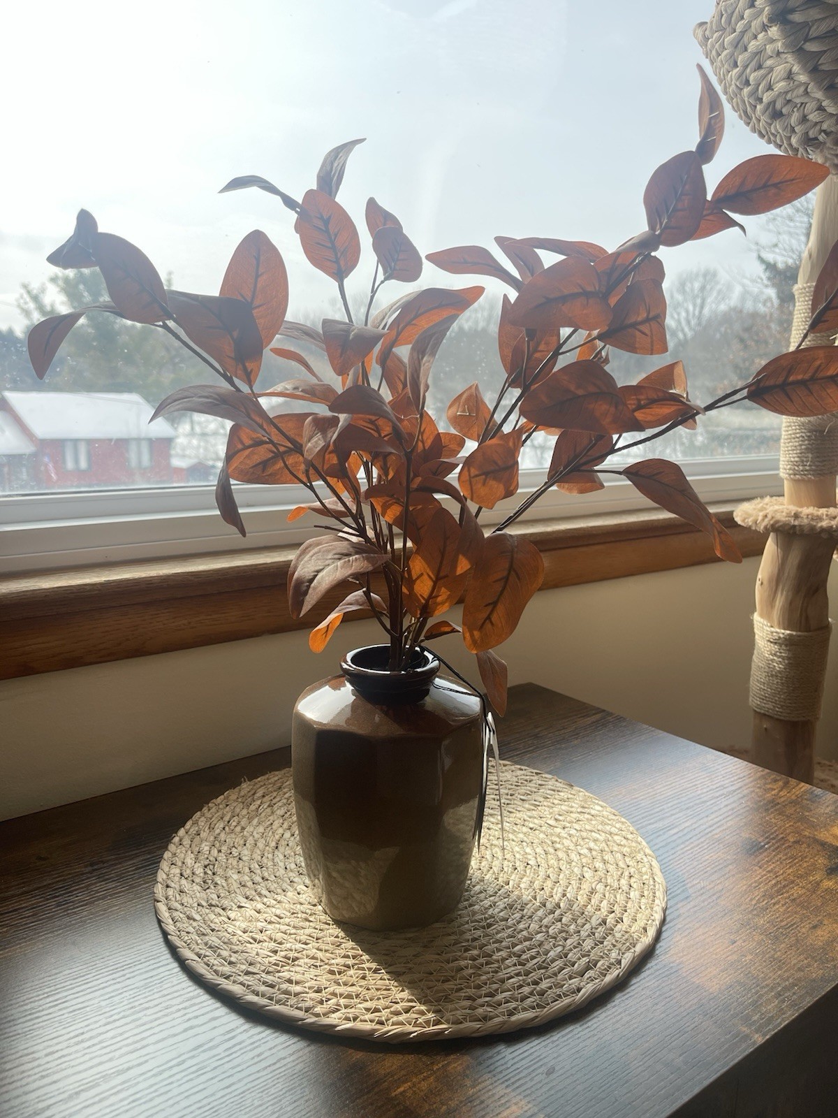 Hearth & Hand Magnolia Artificial Eucalyptus Arrangement Brown Vase 22” Farmhous