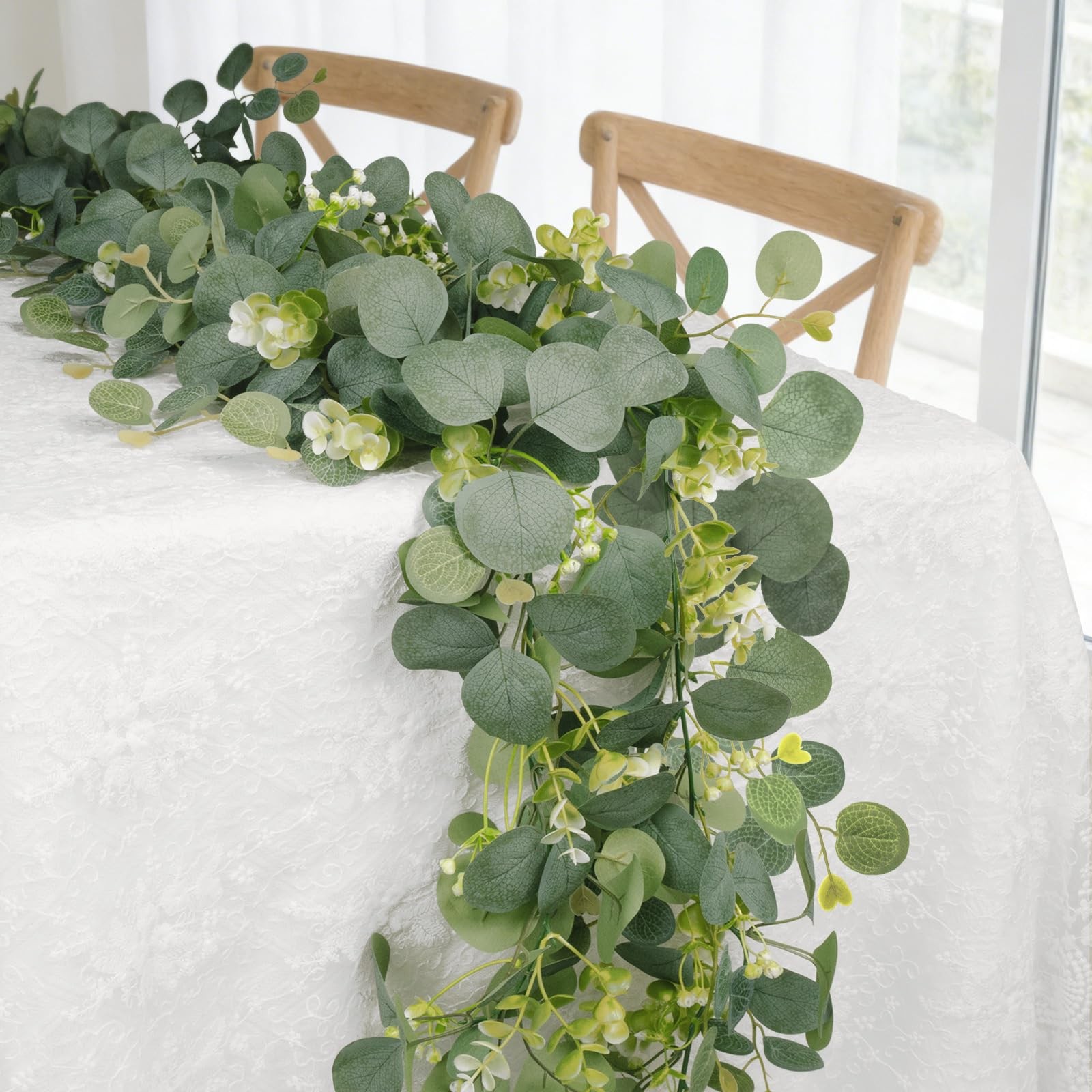Eucalyptus Garland Faux Silk Leaf Silver Dollar Artificial Greenery Fake Hang…