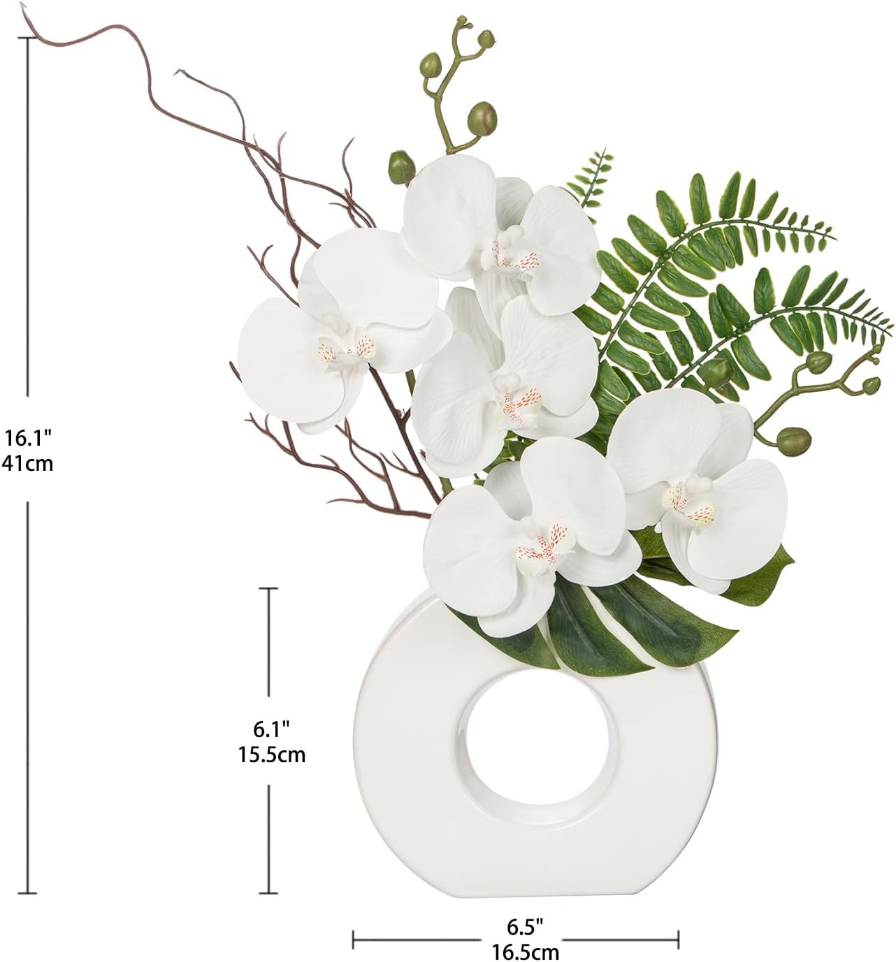 16.1″ White Orchid Flowers with Ceramic Pot – Elegant Home Decor Centerpiece