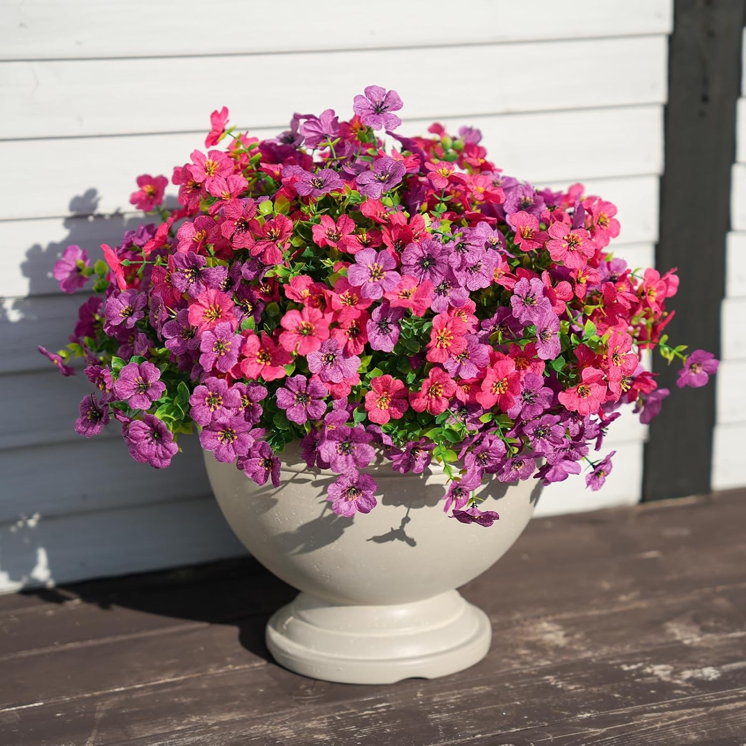 16 Bundles Artificial Flowers, Faux Daisy Eucalyptus Outdoor Patio Decor