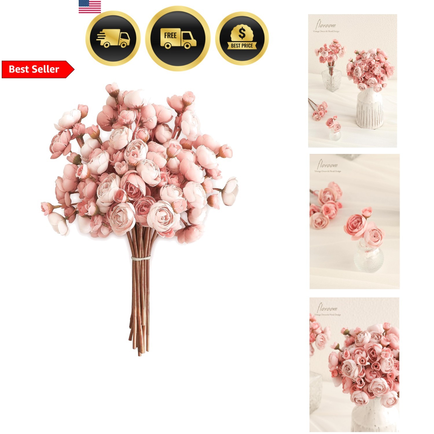 Artificial Flowers Ranunculus 18 Pcs Dusty Rose Faux Silk Mini Wedding Decor