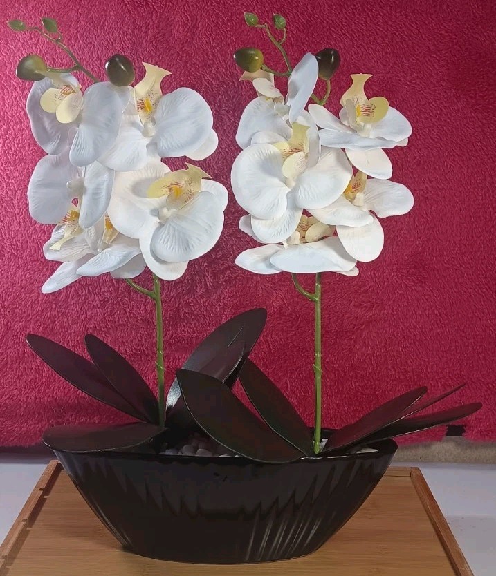 Artificial Orchid White Flower in Black Pot 16″ in tall