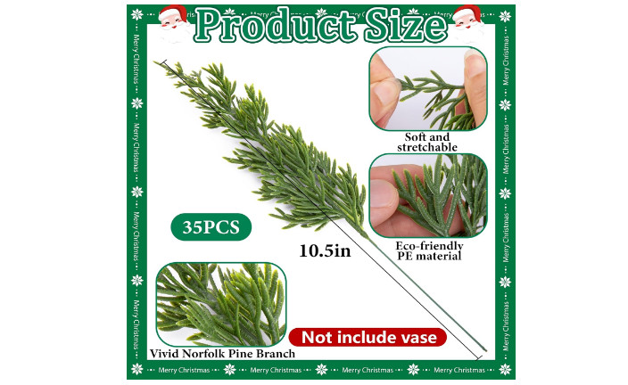 45 Pcs Christmas Artificial Pine Branches with Red Berry Stems- 10.5″ Faux Everg
