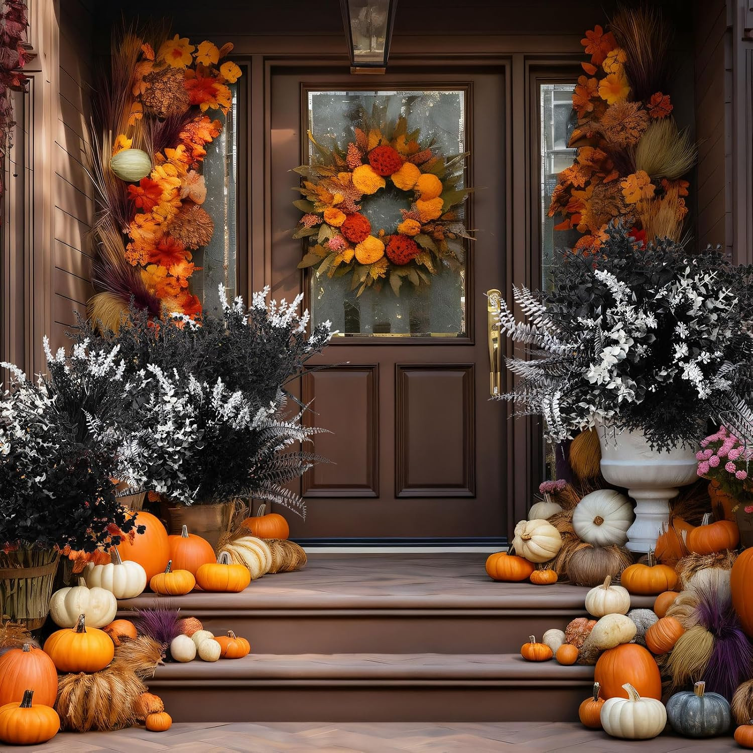 60 Bundles Black Outdoor Artificial Fall Flowers for Halloween Decor
