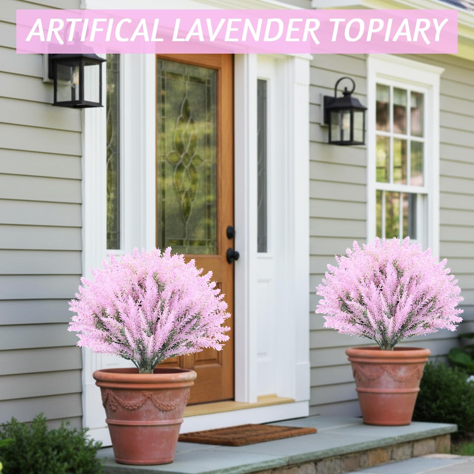 2 Pack Artificial Lavender Topiary Ball Trees with Spike UV Resistant Faux Sh…