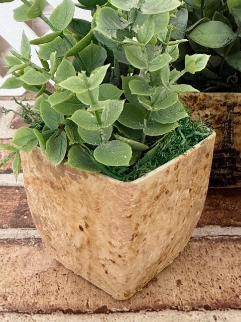 MINI POTTED PLANT 4″ ARTIFICIAL GREENERY W/ FAUX STONE POT (CHOOSE #1, #2 OR #4)