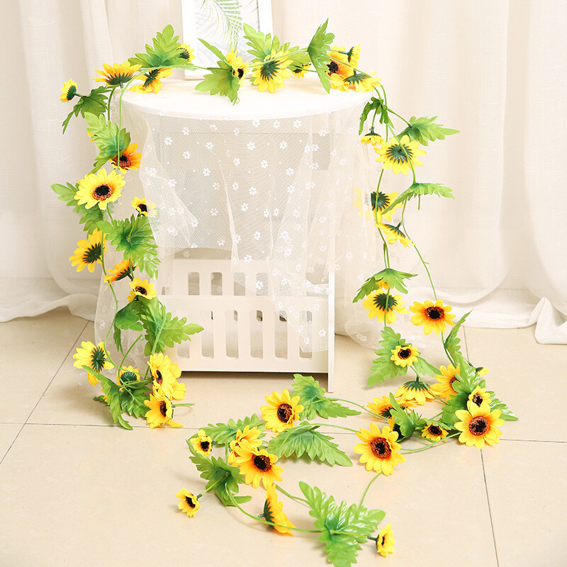 240cm Artificial Silk Sunflower Ivy Vine with Green Leaves Hanging Garland