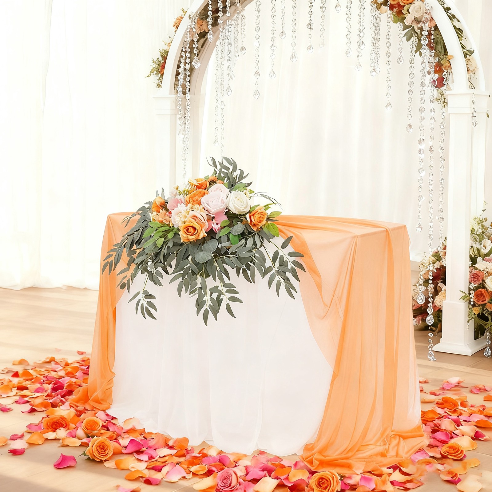 Artificial Flower with Tablecloth, Floral Arrangement for Wedding Table Orange