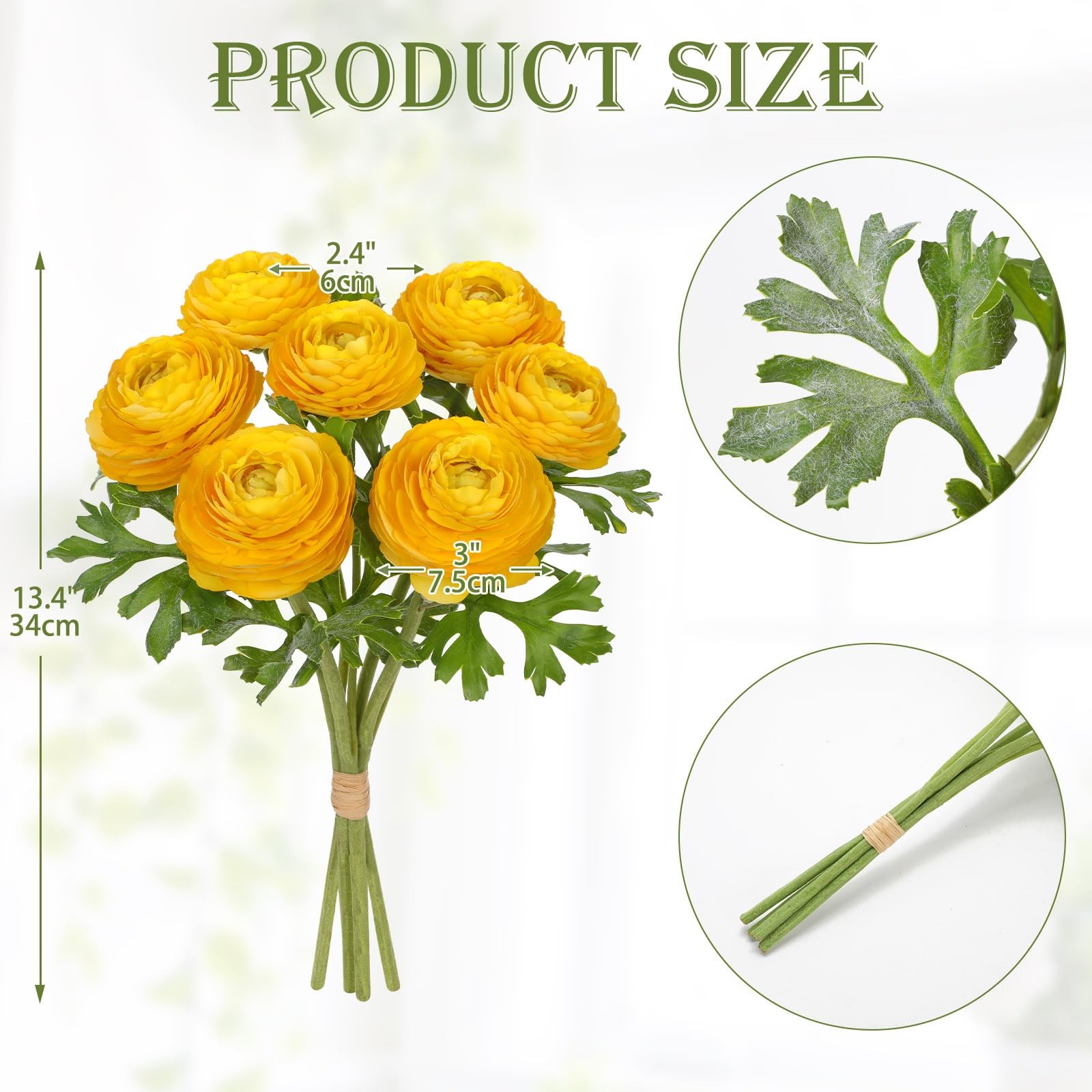 7 Heads Yellow Ranunculus Artificial Silk Flowers Small Bouquet Centerpieces