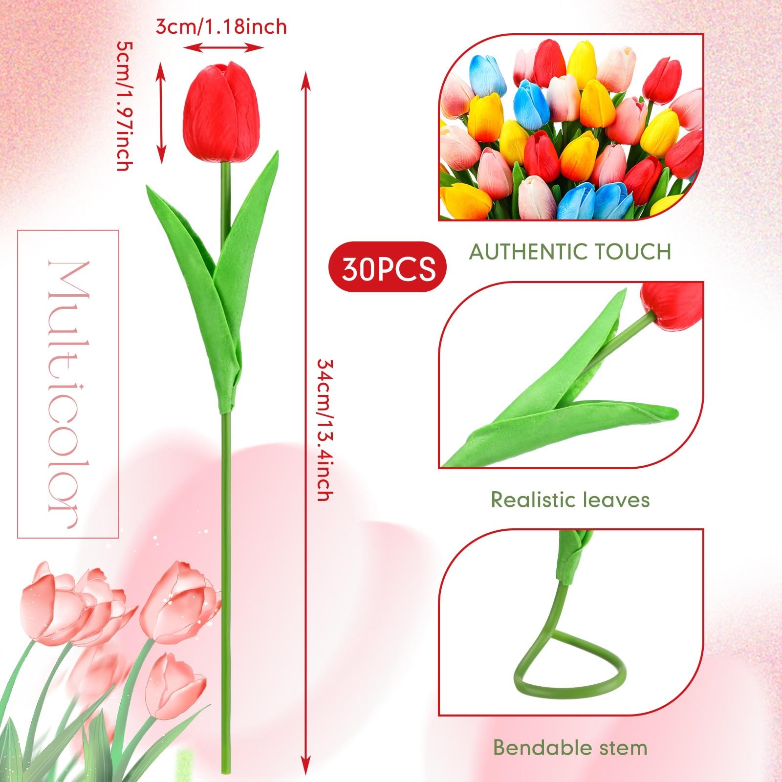 30 PCS Artificial Tulips Bouquet Faux Flowers Home Wedding Easter Gift Decor