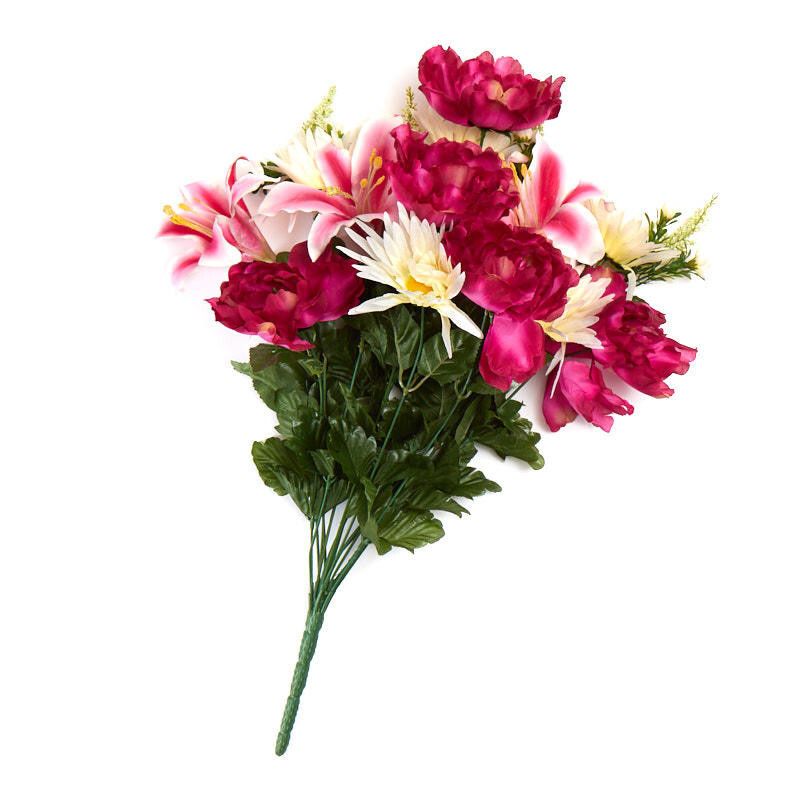 22″ Pink Artificial Peony, Lily, and Gerbera Daisy Bush