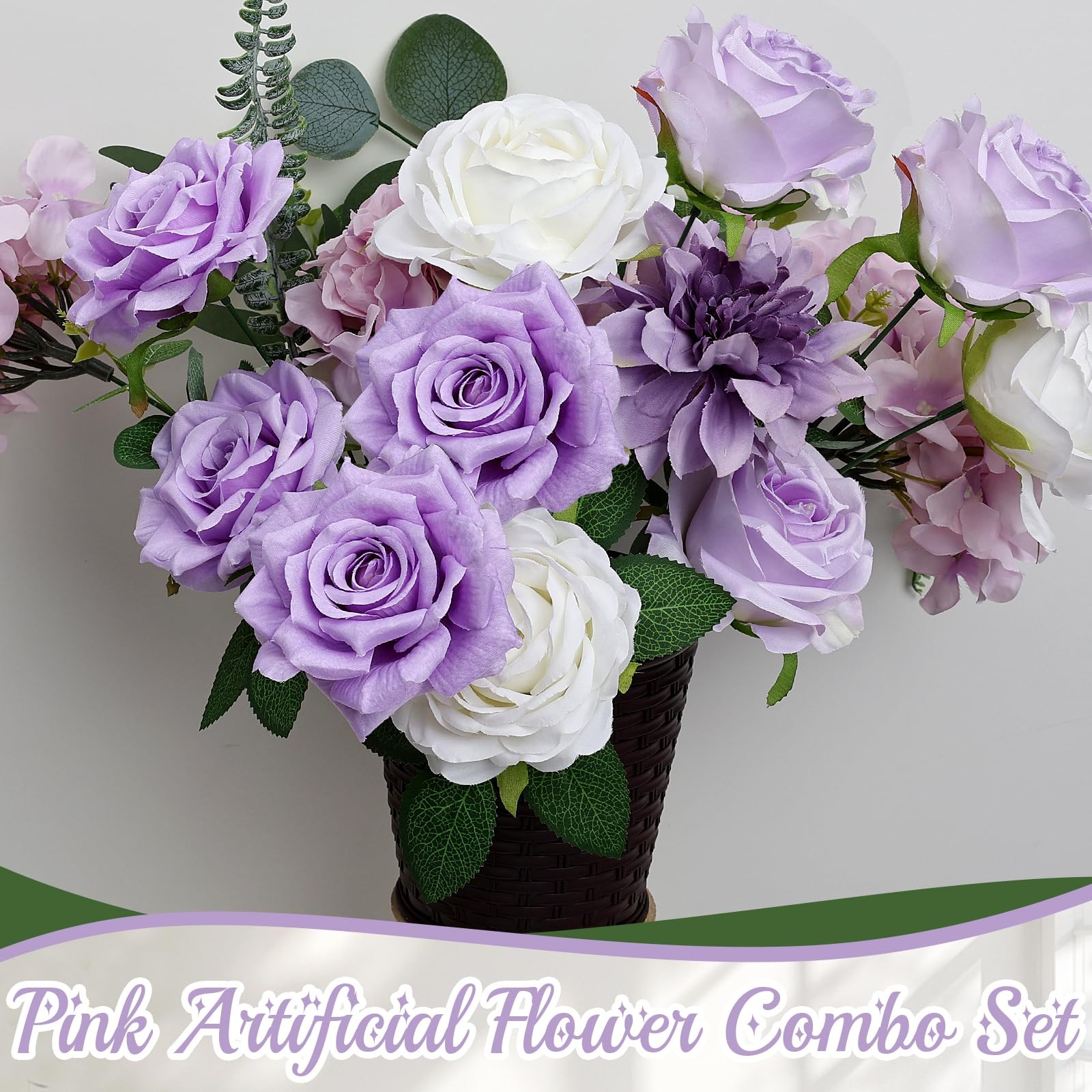 Artificial Flowers Combo, Violet DIY Fake Silk Flowers Set Decor with Stems f…