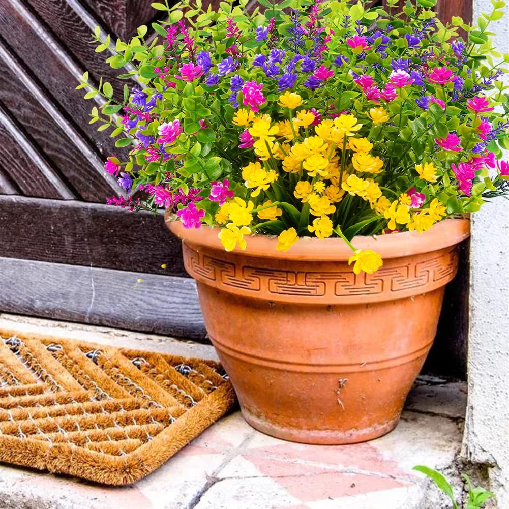 12 Bundles Outdoor Artificial Fake Flowers UV Resistant No Fade Boxwood Faux Pla