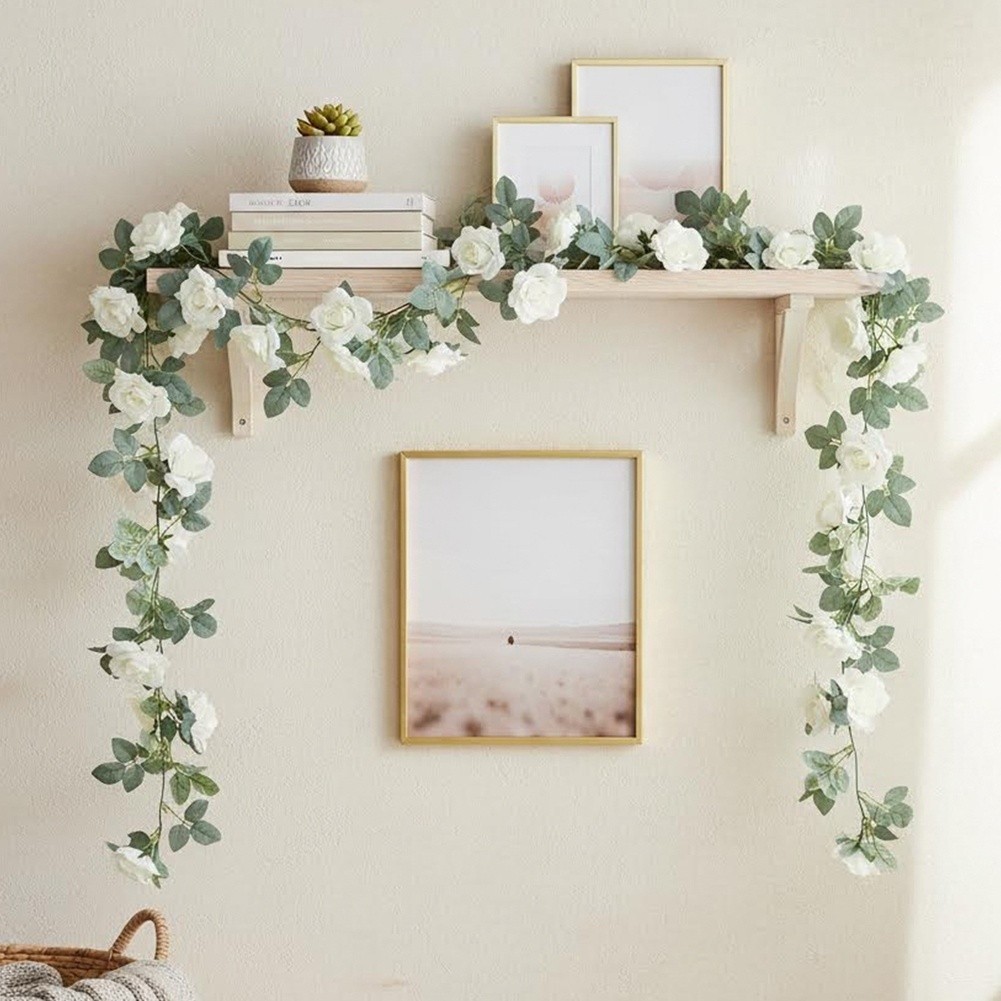 White Rose Garland 86.6 inches with Reinforced Wire Stem for Stability