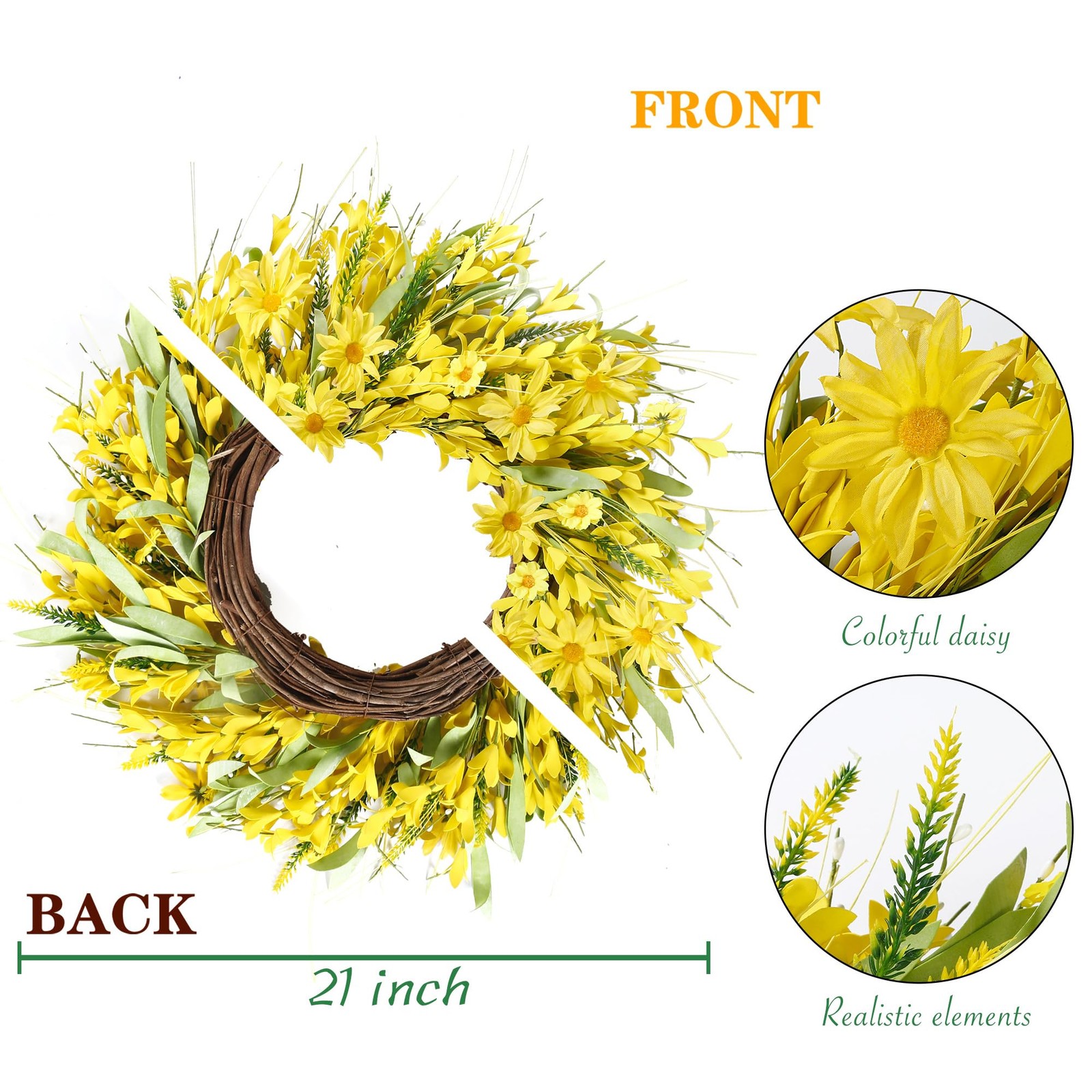 Sggvecsy Spring Wreaths for Front Door 21 Inches Artificial Forsythia Flower Wre