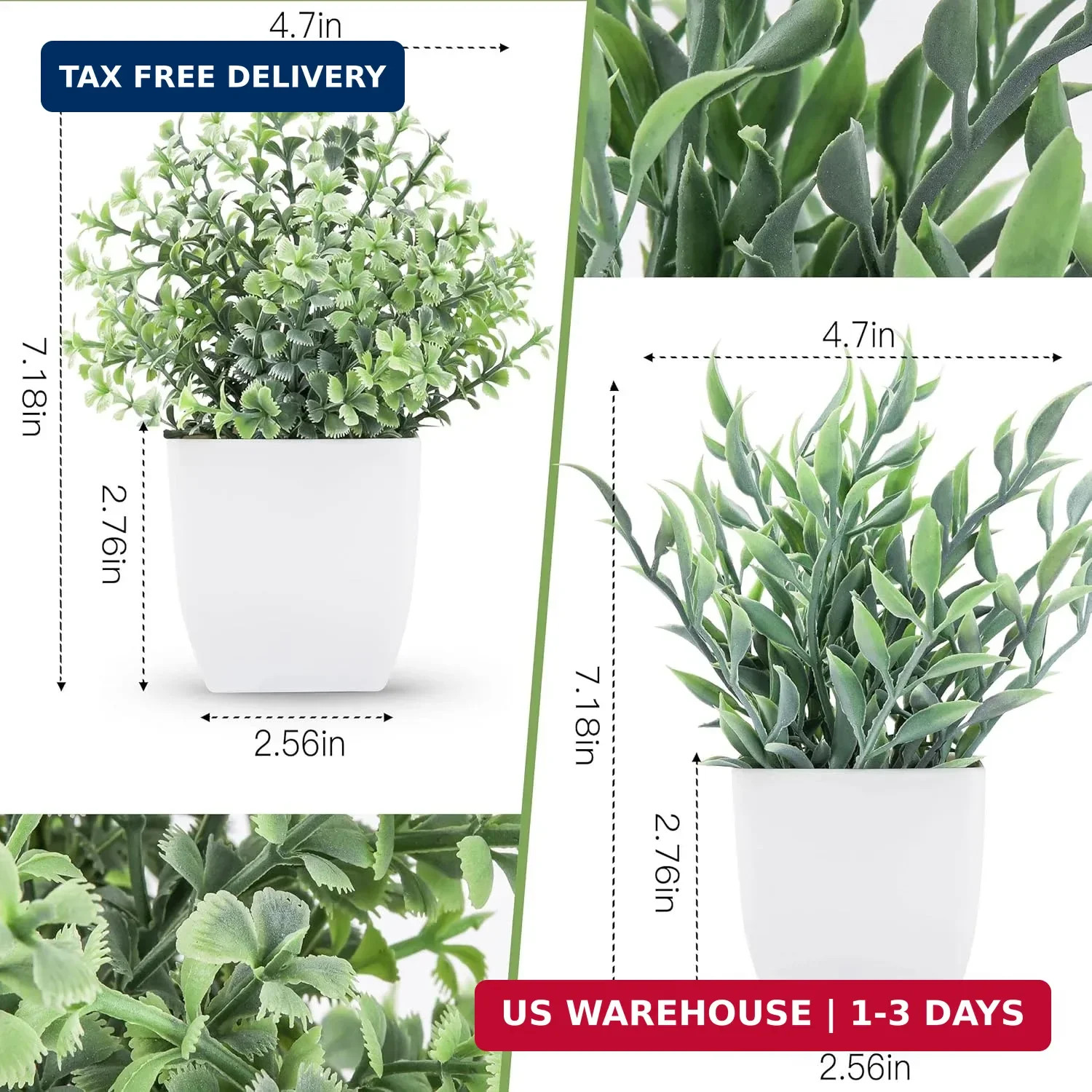 Der Rose 2 Pack Small Fake Plants Artificial Greenery Eucalyptus Plants in Pots