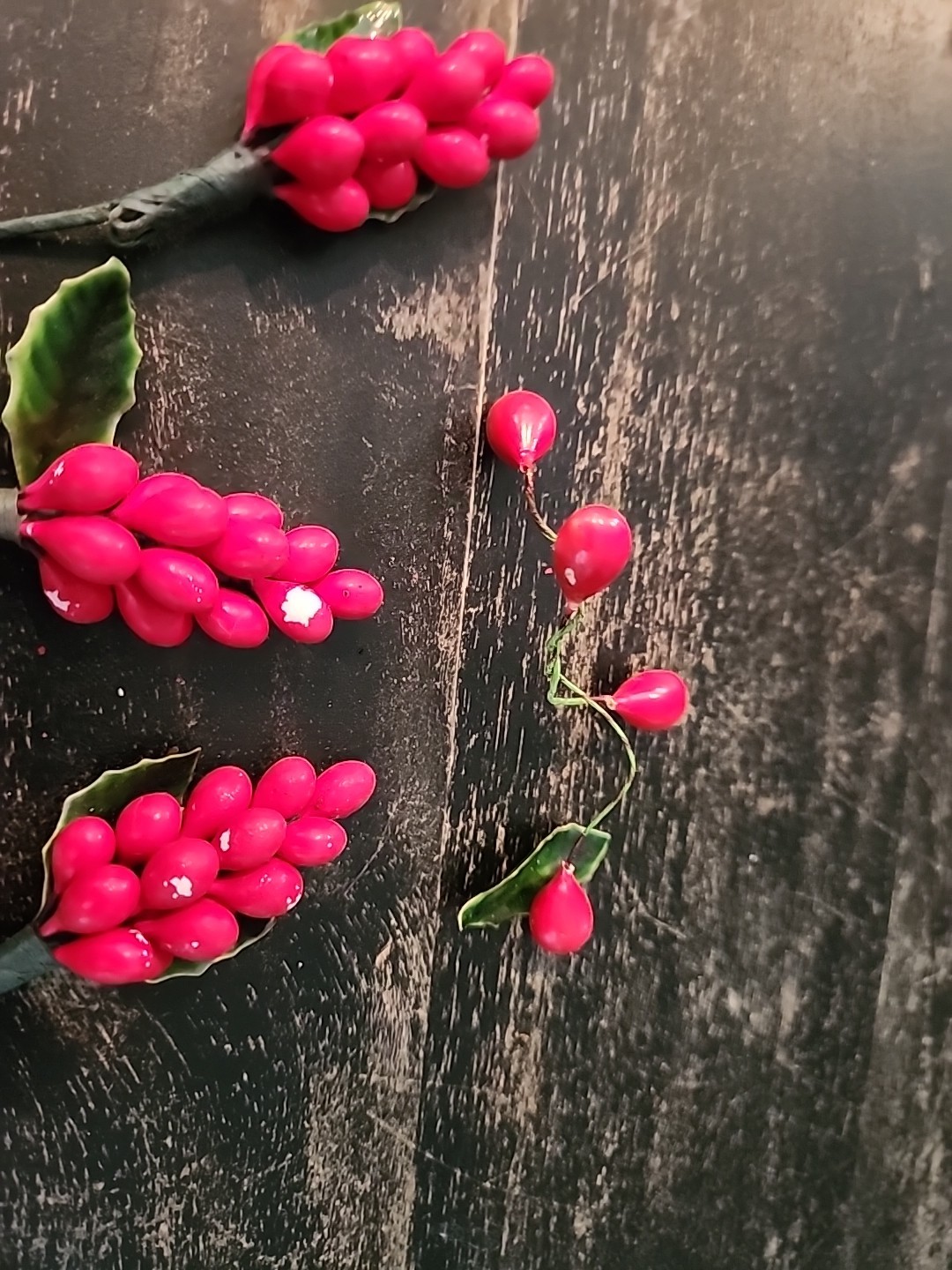 Vintage Asian Lacquered Red Berry Clusters Hand Wired Wrapped on Mini Stakes 5