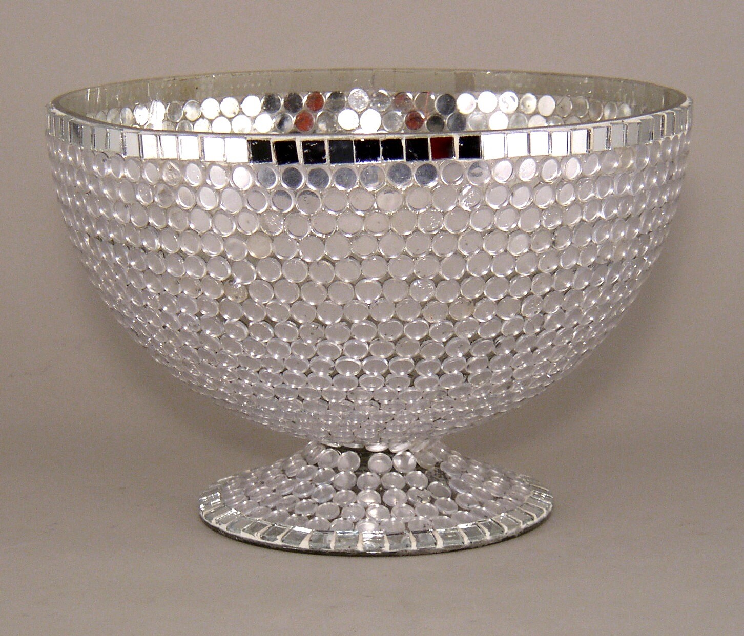Compote Bowl Glass Silver Mirror Mosaic Centerpiece 8″D 5.5″High FREE SHIPPING