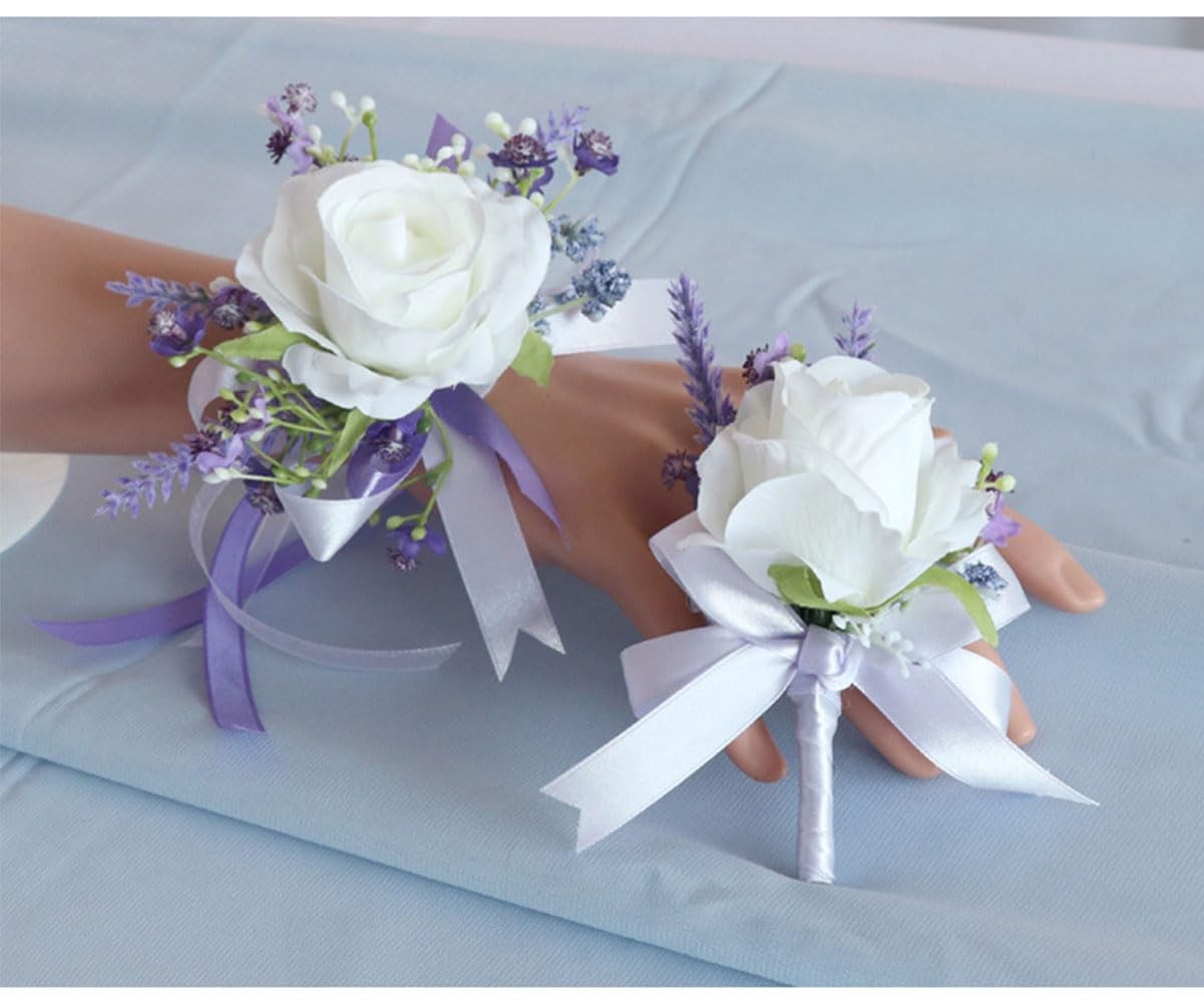 2 Pieces Homecoming Party Prom Artificial Wrist Corsage and Boutonniere Set, …