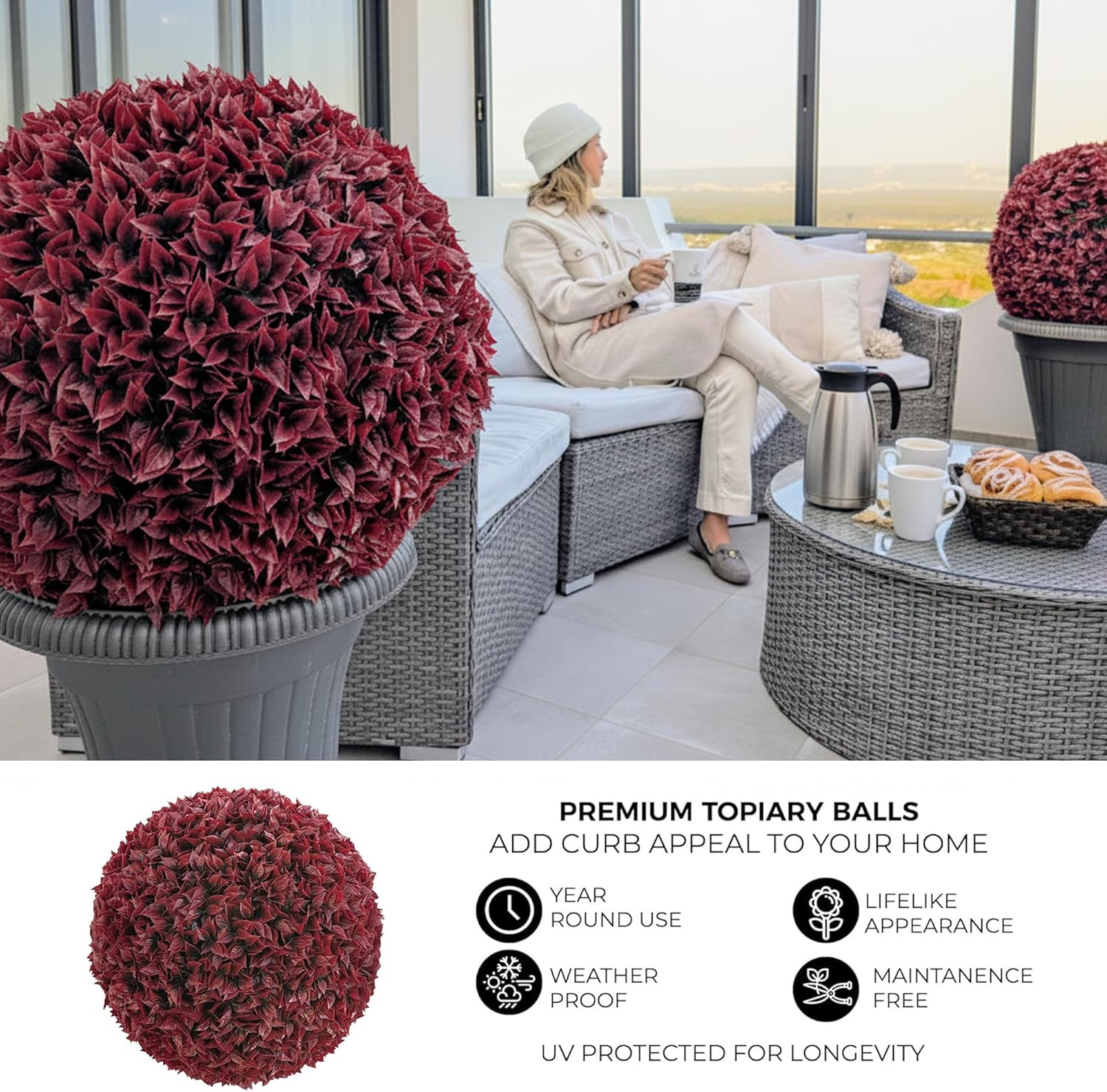 23″ XL Topiary Ball – Superior Burgundy Boxwood Style (2 Halves)