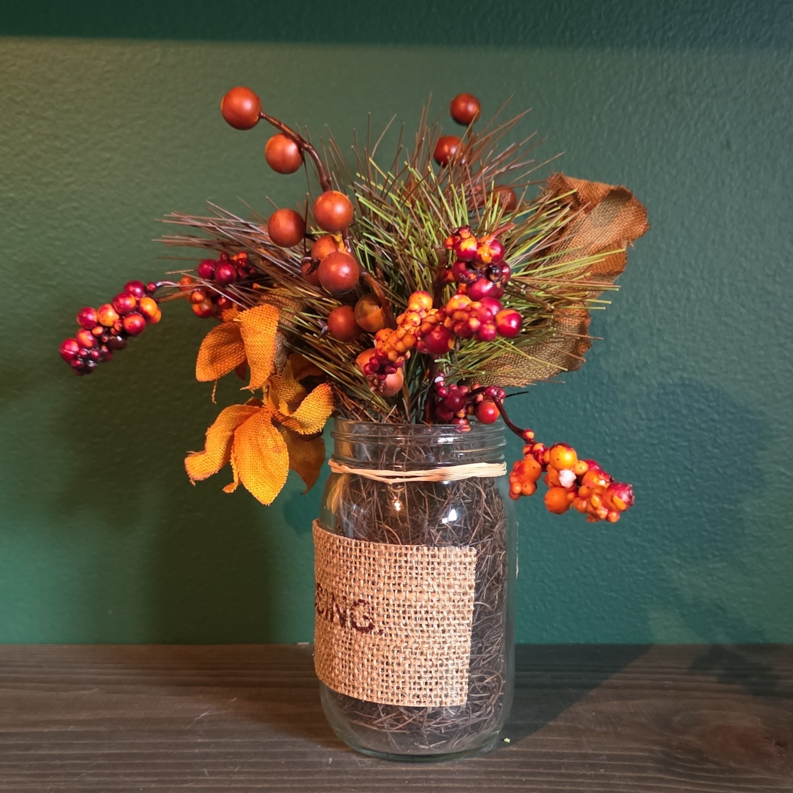 Audrey’s Artificial Fall Sunflower & Berry Floral Glass Vase Arrangement 6F5540