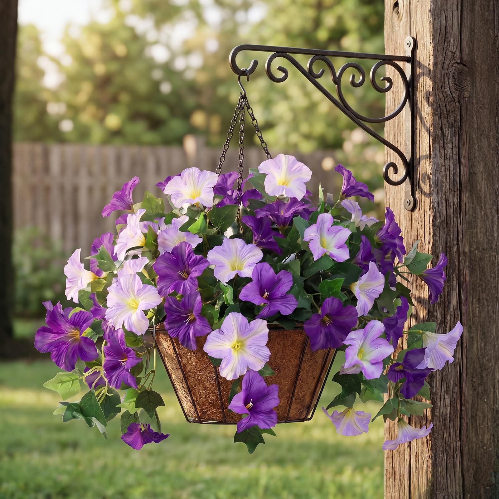 AMORISE 3PCS Hanging Artificial Flowers with Basket, Morning Glory Patio Deco…