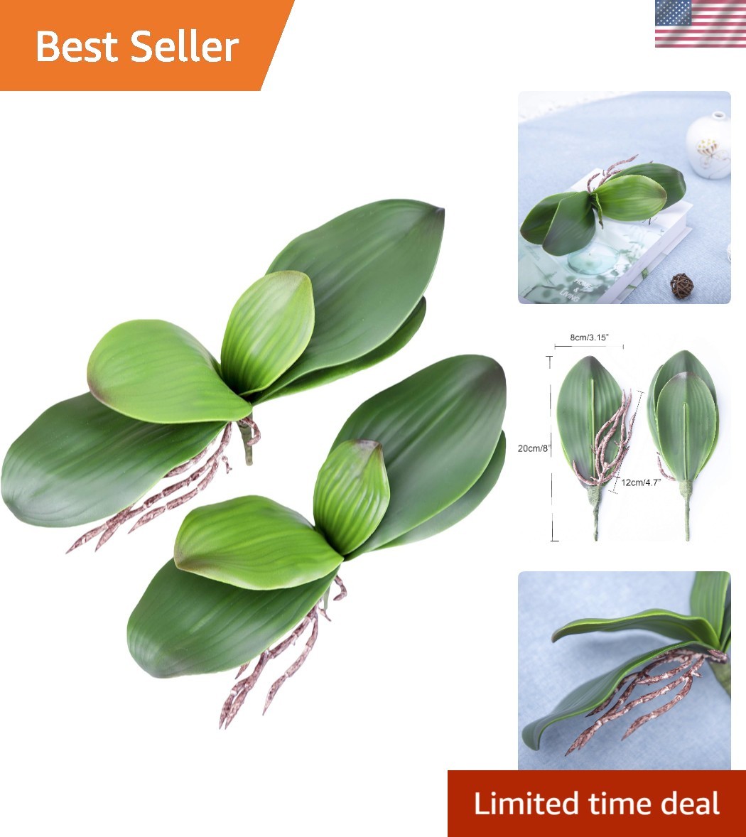Real Touch Artificial Orchid Leaves – 8 Inch Green Faux Floral Foliage (2 Pcs)