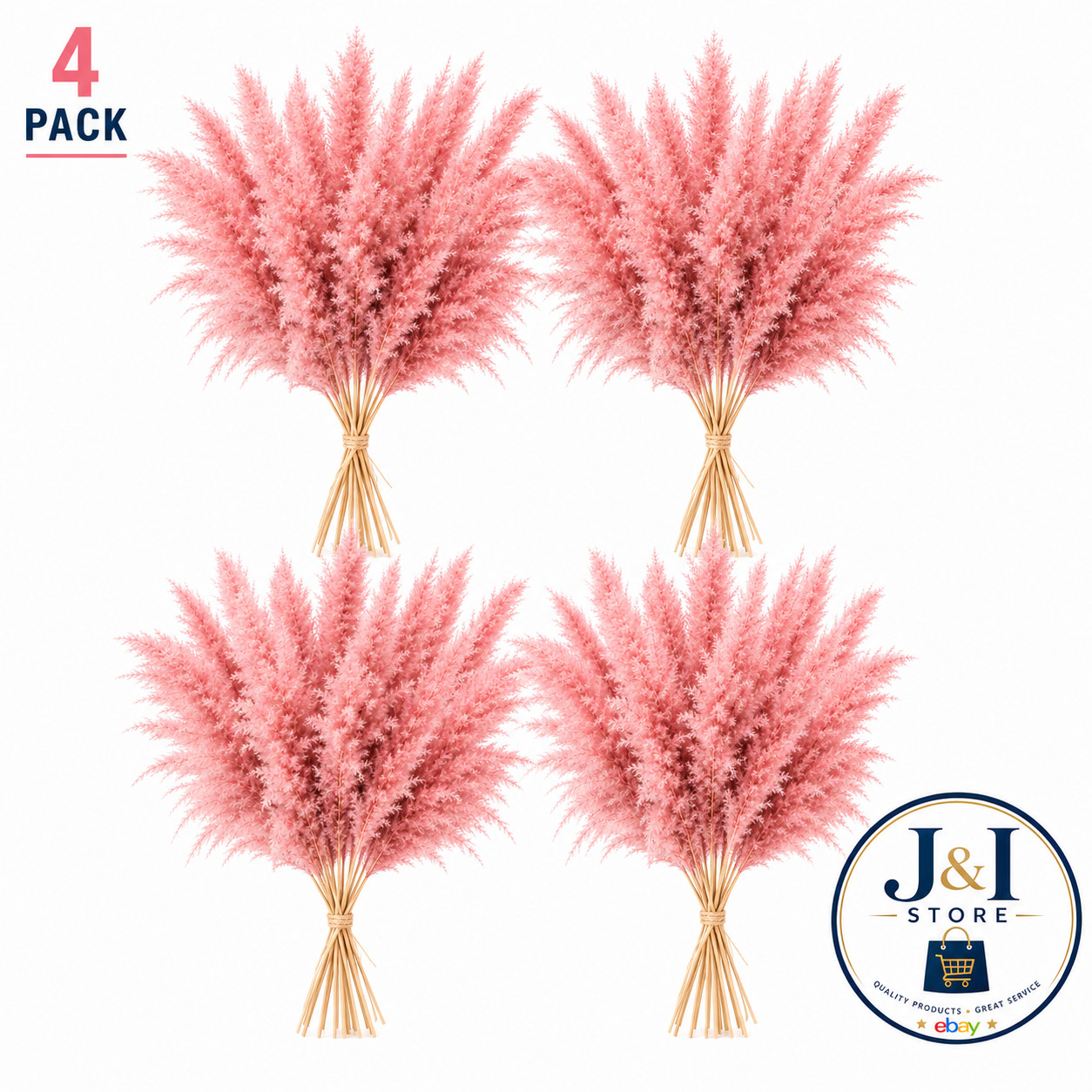 4 Pack Pink Pampas Grass 15 Stems 21″ Dried Floral Bouquet Boho Wedding Home Vas