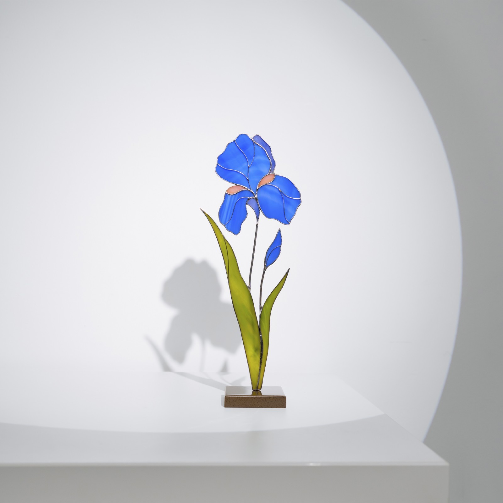Iris Stained Glass Plant Decor – Faux Flower Table Art Gift for Her