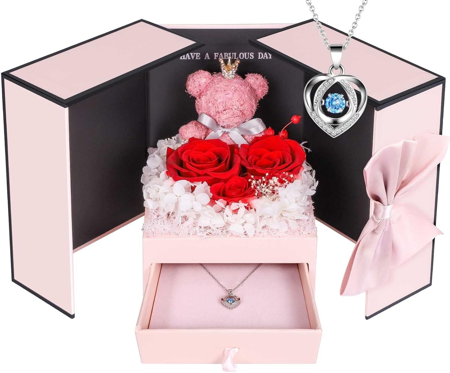 Enchanting Preserved Roses and Hypoallergenic Sterling Silver Necklace Gift