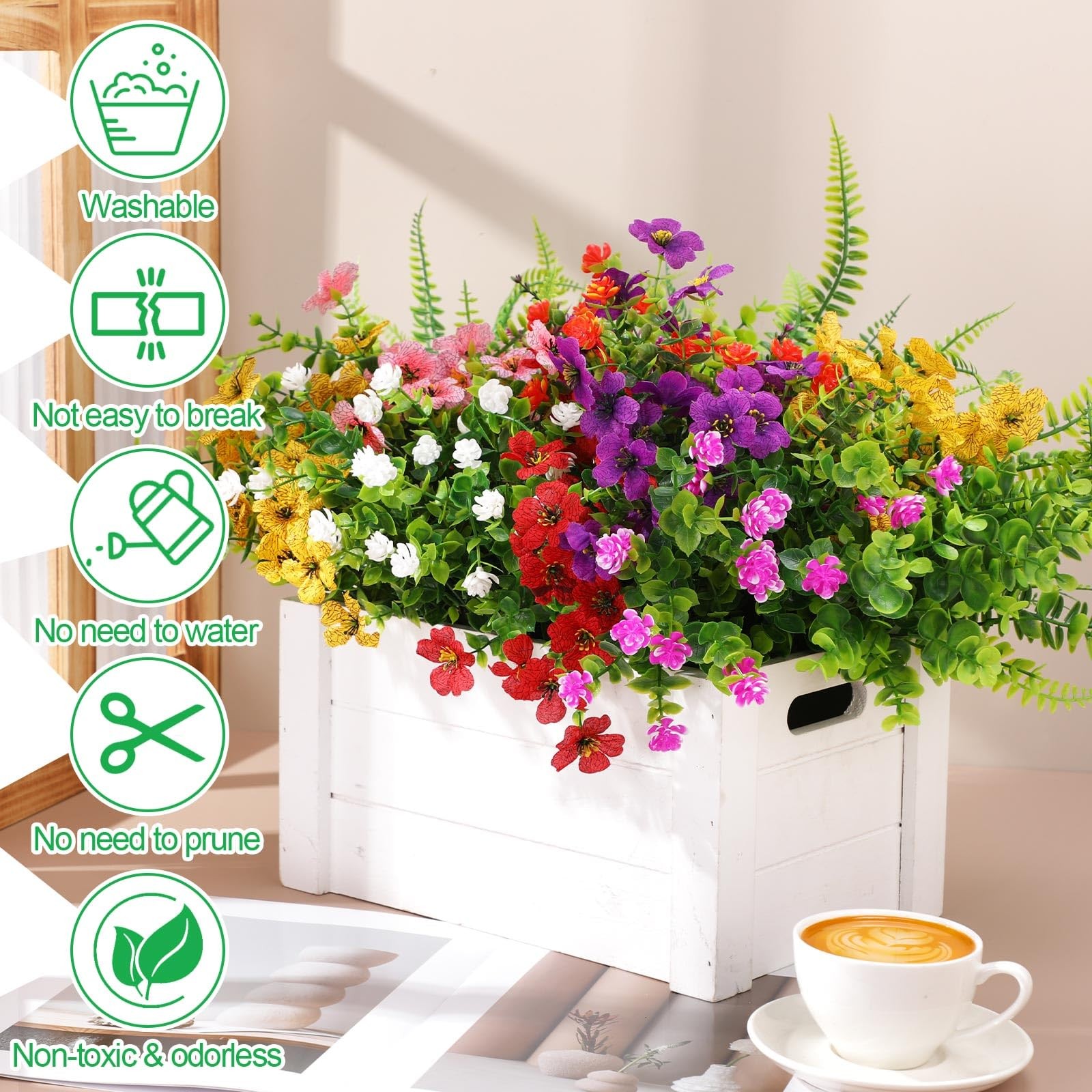 60 Bundles Outdoor Artificial Flowers Bulk: Artificial Plants 15 Styles UV Re…