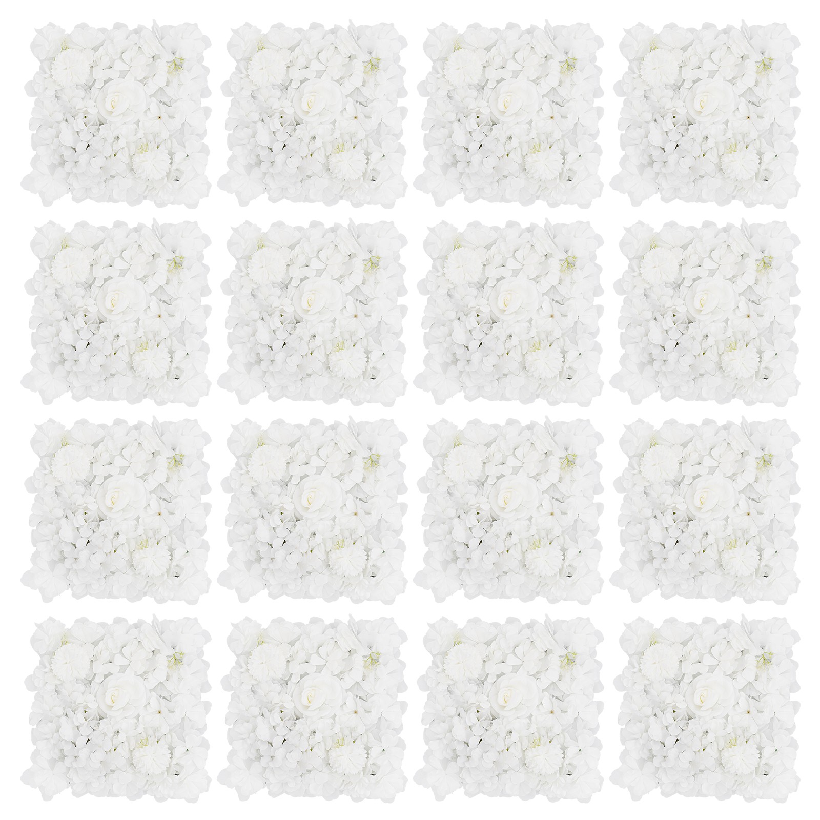 16 Pack Artificial Flower Wall Panels, Silk Cloth Plastic, 13.8×13.8 Inch Each