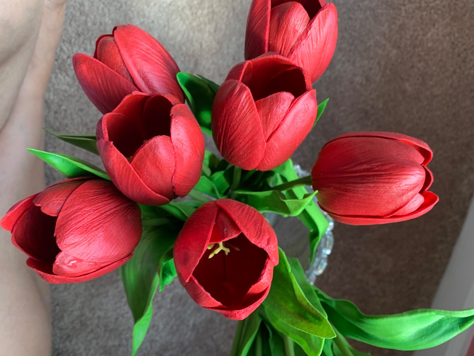 6 pcs Artificial Latex Tulips Flowers Faux Tulip Stems PU Real Touch