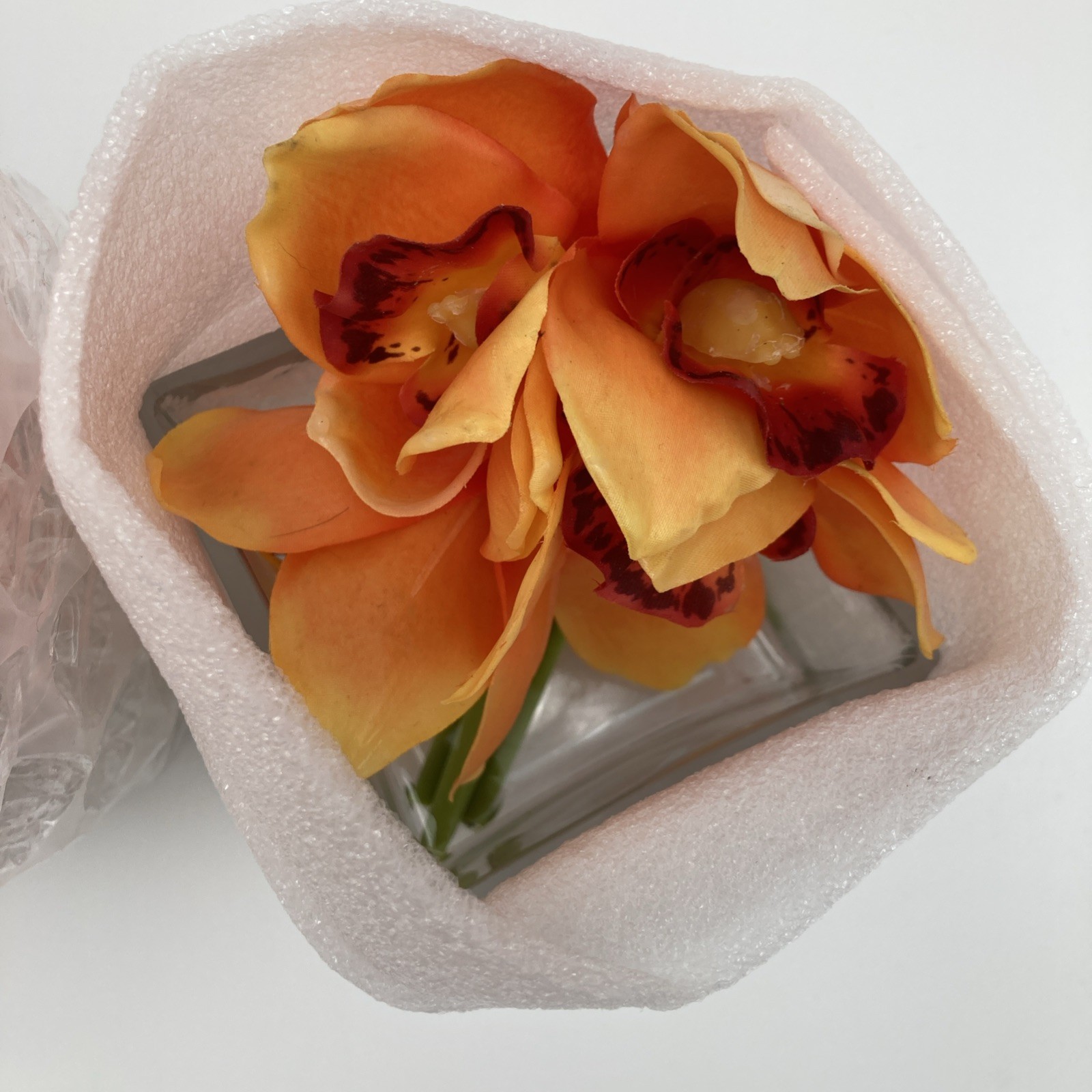 Nearly Natural Cymbidium Orchid Artificial Glass Vase (Set of 2) Silk Arrangemen