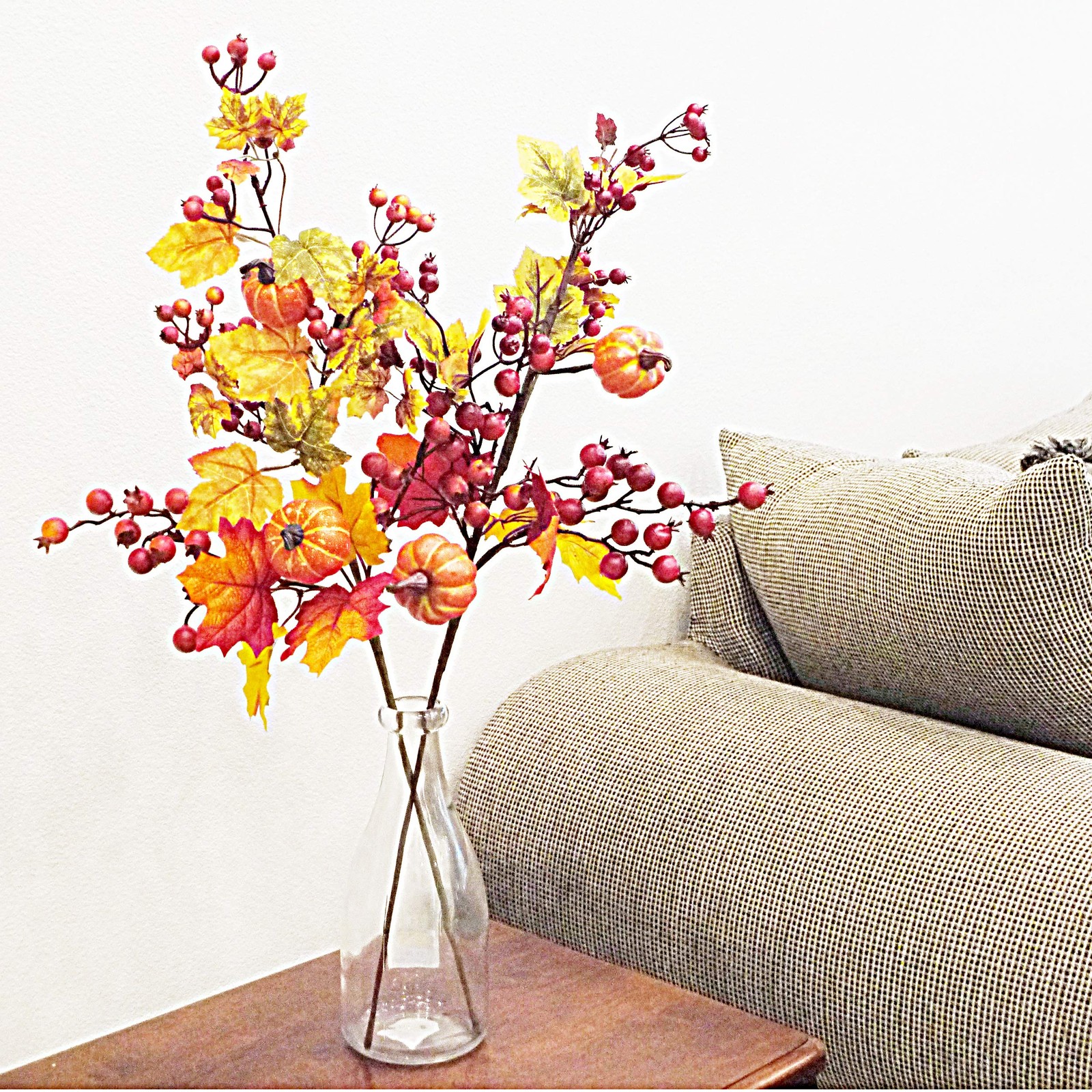 Artificial Autumn Flowers 20 Inch Faux Spray Pumpkin Fake Fruit Fall décor fo…