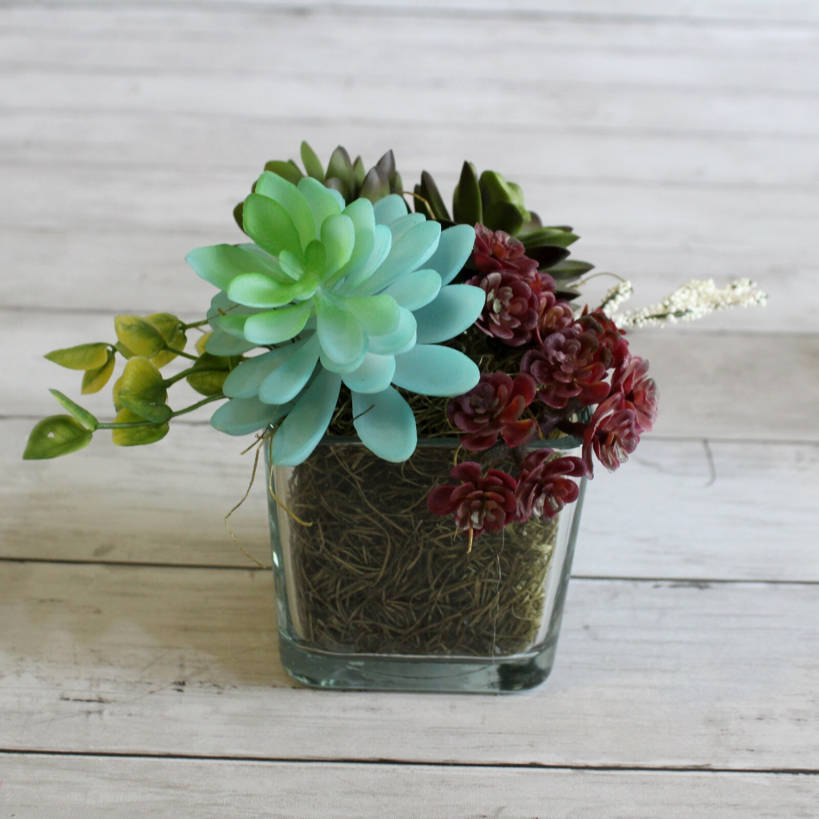 Succulent Planter Floral Arrangement Decor Artificial Glass Vase Centerpiece