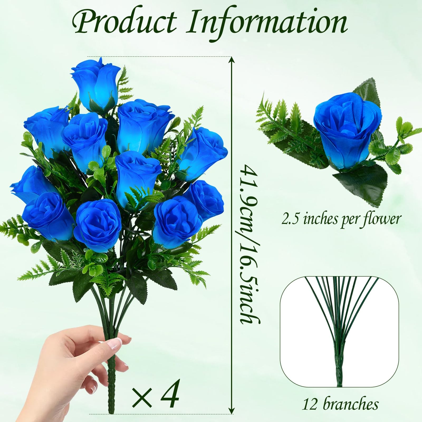 4 PCS Blue Artificial Rose Flowers Silk Fake Bouquet Wedding Party Centerpiece
