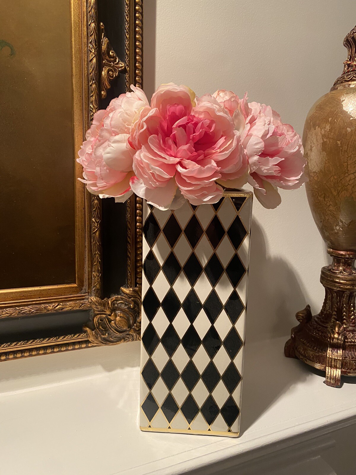 Peony In Glass Vase Full Bloom Arrangement Centerpiece Home Decor