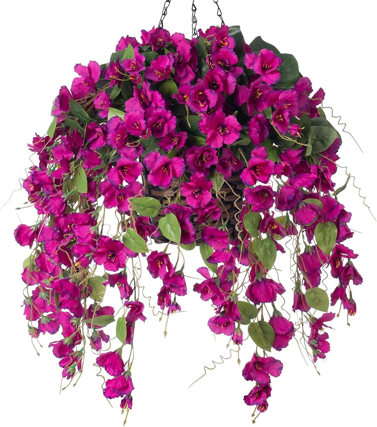 UV Resistant Artificial Hanging Hibiscus Flowers in Handmade Basket – Purple 2