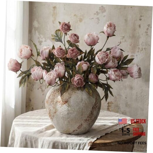Thiccywoov Pcs Artificial Peonies Stems Flowers Vintage Faux Peonies 8 Brownish