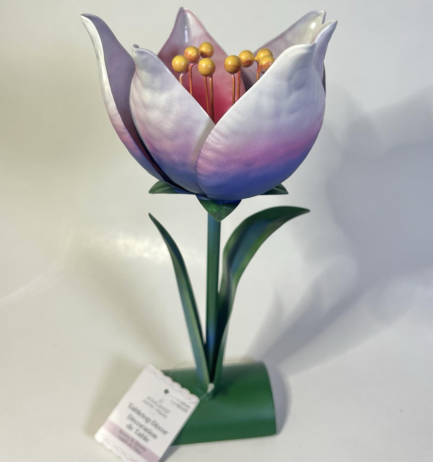 Large Metal Flower Sculpture Tabletop Decor Purple Pink Spring Centerpiece