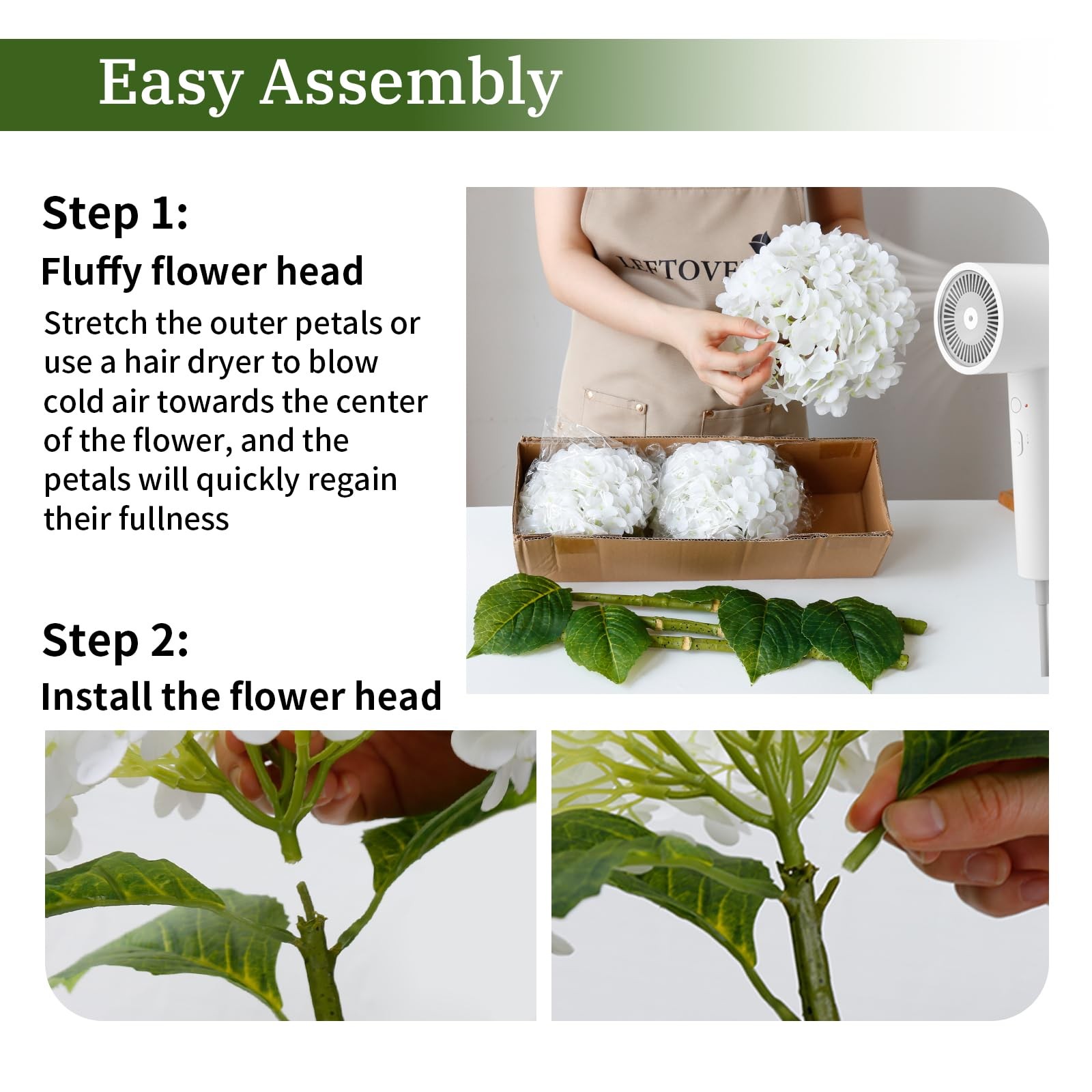 3Pcs White Hydrangea Artificial Flowers,21″ Full Large Faux Hydrangea Flowers…