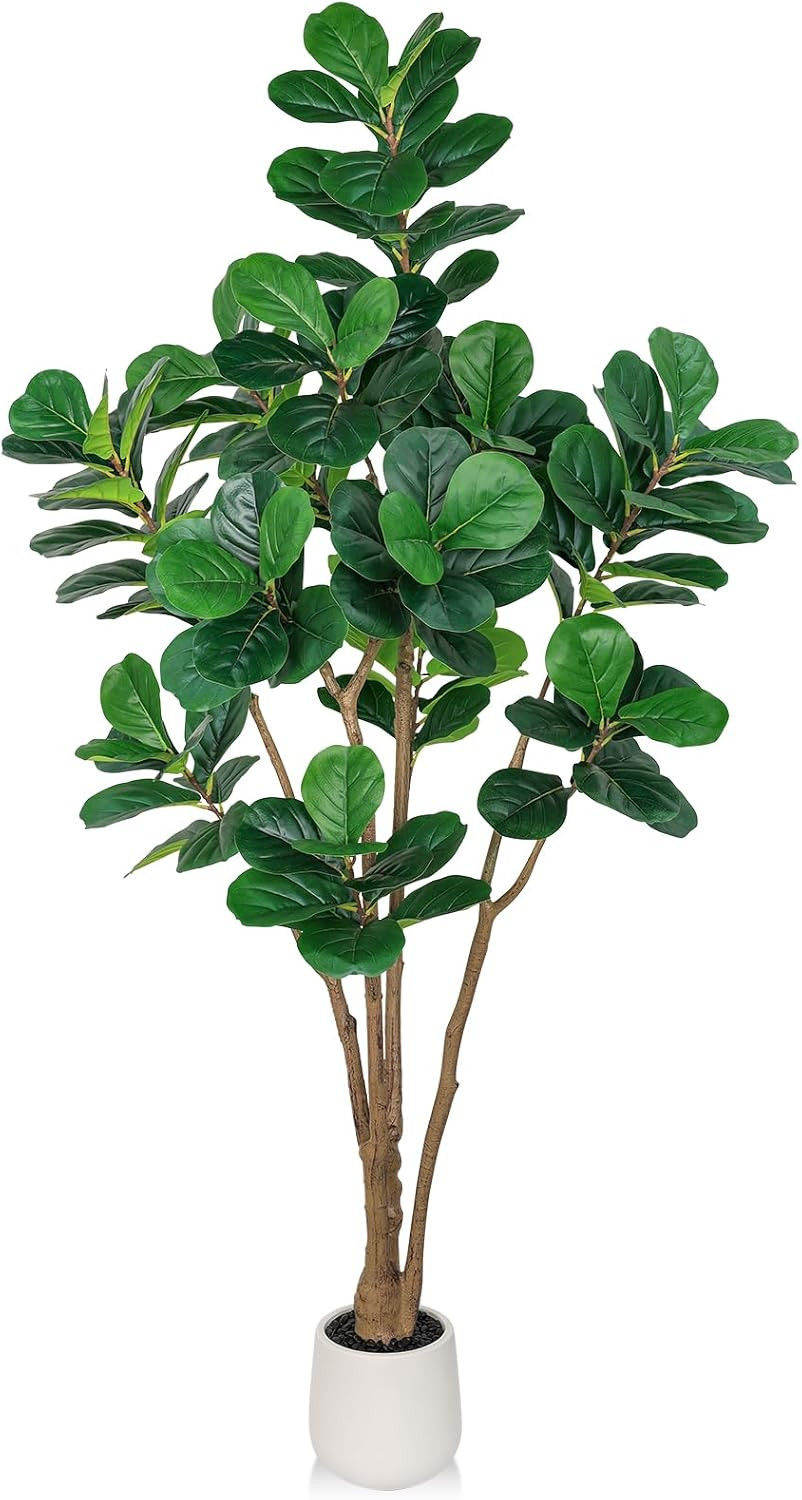 7ft Artificial Fiddle Leaf Fig Tree with White Planter – Perfect Indoor Decor