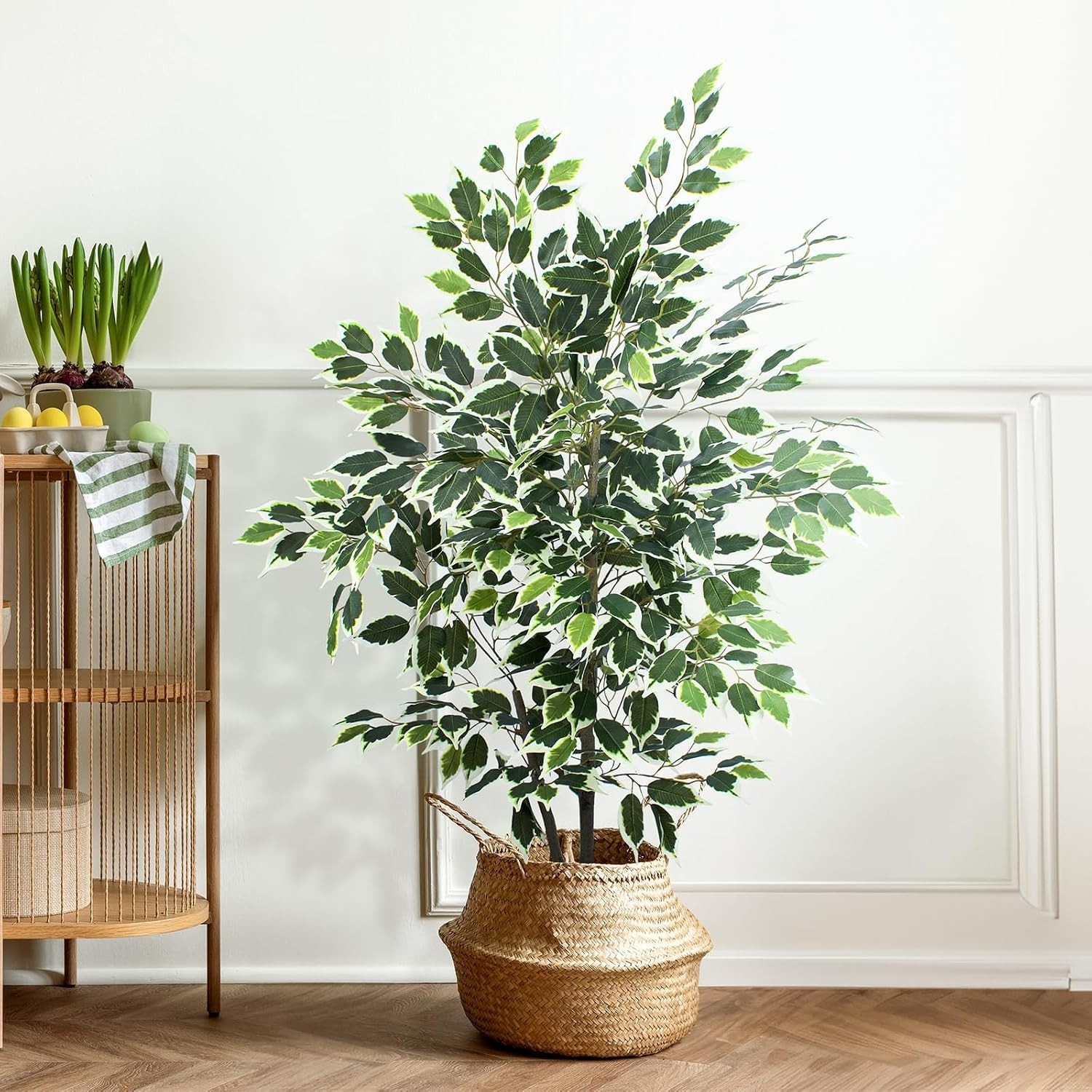 Vibrant Green 4 FT Artificial Ficus Plant in Pot – All-Season Decorative Piece