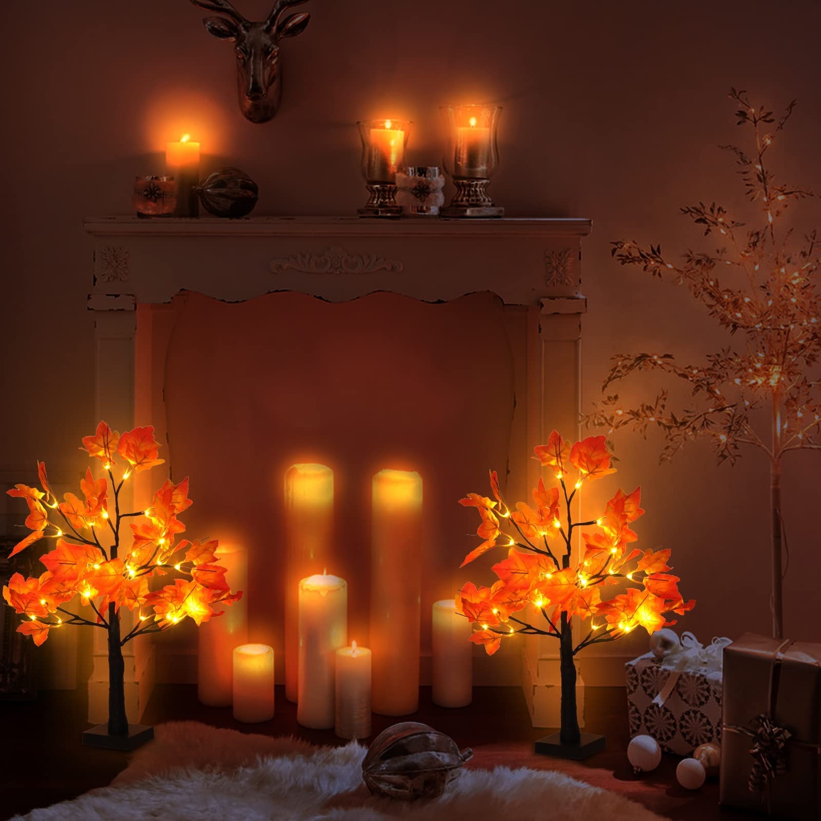 4 PCS Fall Lighted Maple Tree Decor 2FT 96 LED USB Battery Artificial