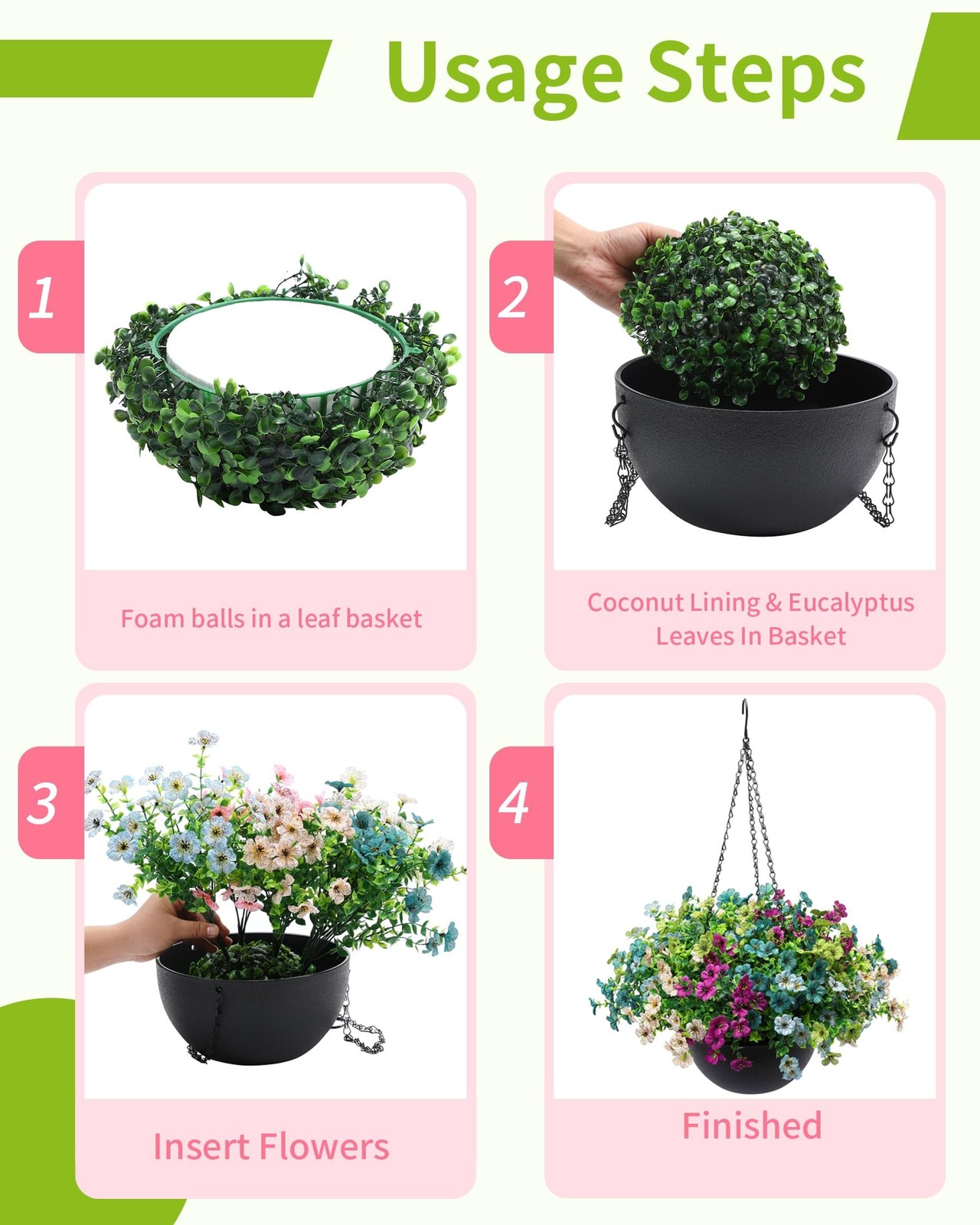 JAKY-Global 2 Sets Artificial Hanging Plants Flowers Basket For Outdoors