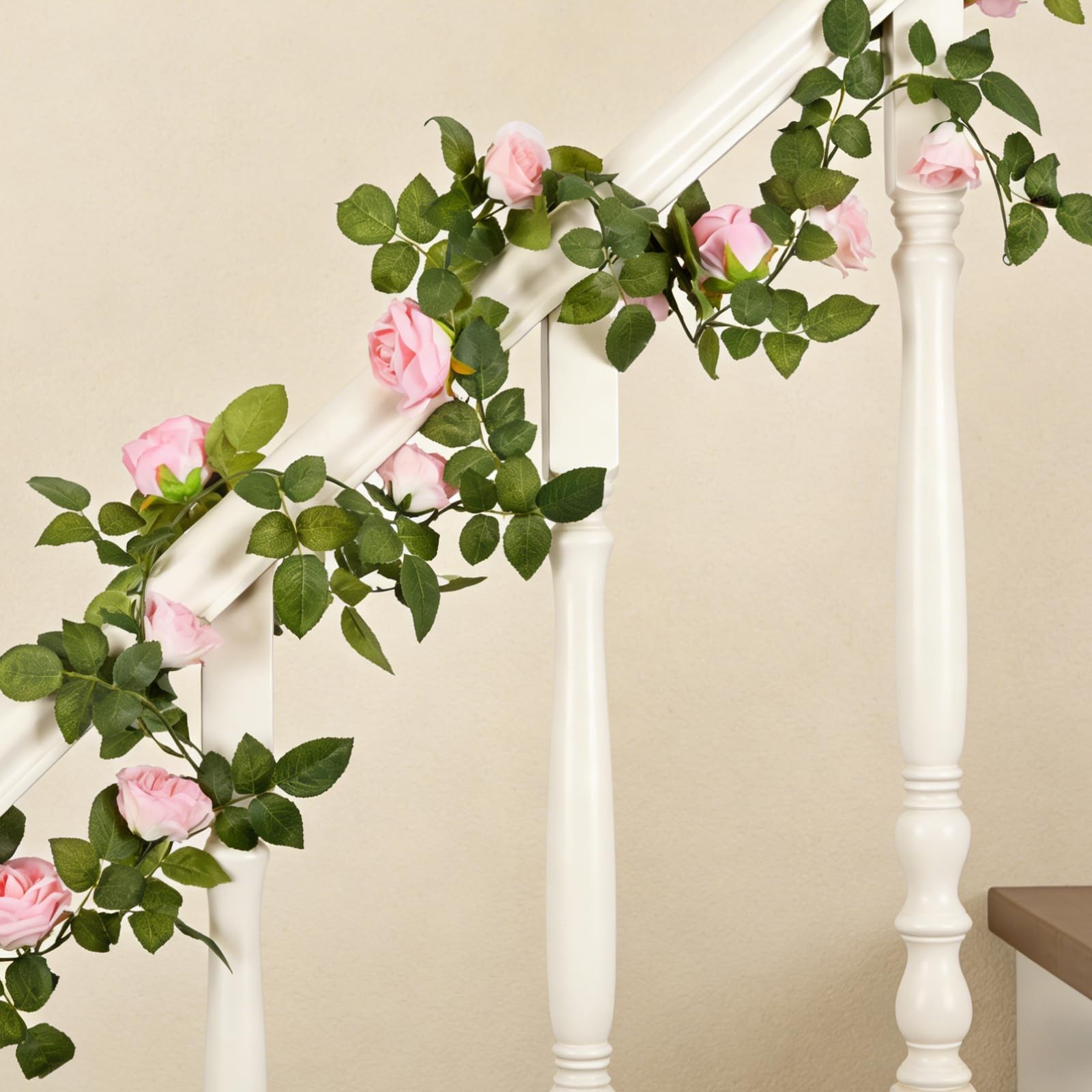 Artificial Rose Flowers Garland 6.56ft Pink Rose Vines, Hanging Rose Fake Flo…
